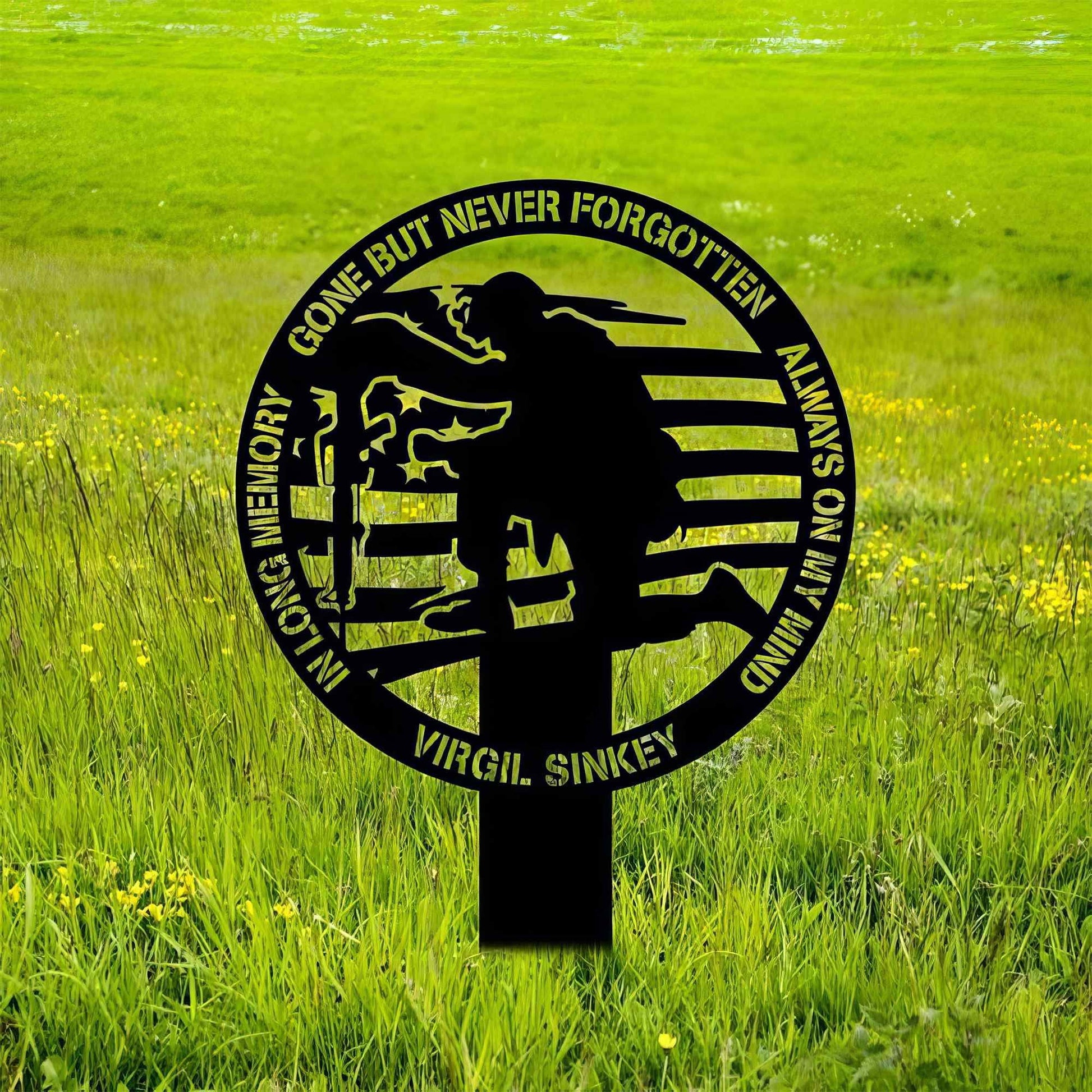 Premium Custom US Veteran Metal Signs VPVC901139, Gifts For Veteran, US Veteran Millitary Gone But Never Forgotten Memorial Sign Yard Stakes Grave Marker Cemetery Decor