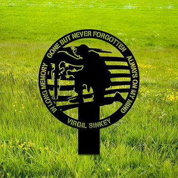 Premium Custom US Veteran Metal Signs VPVC901139, Gifts For Veteran, US Veteran Millitary Gone But Never Forgotten Memorial Sign Yard Stakes Grave Marker Cemetery Decor