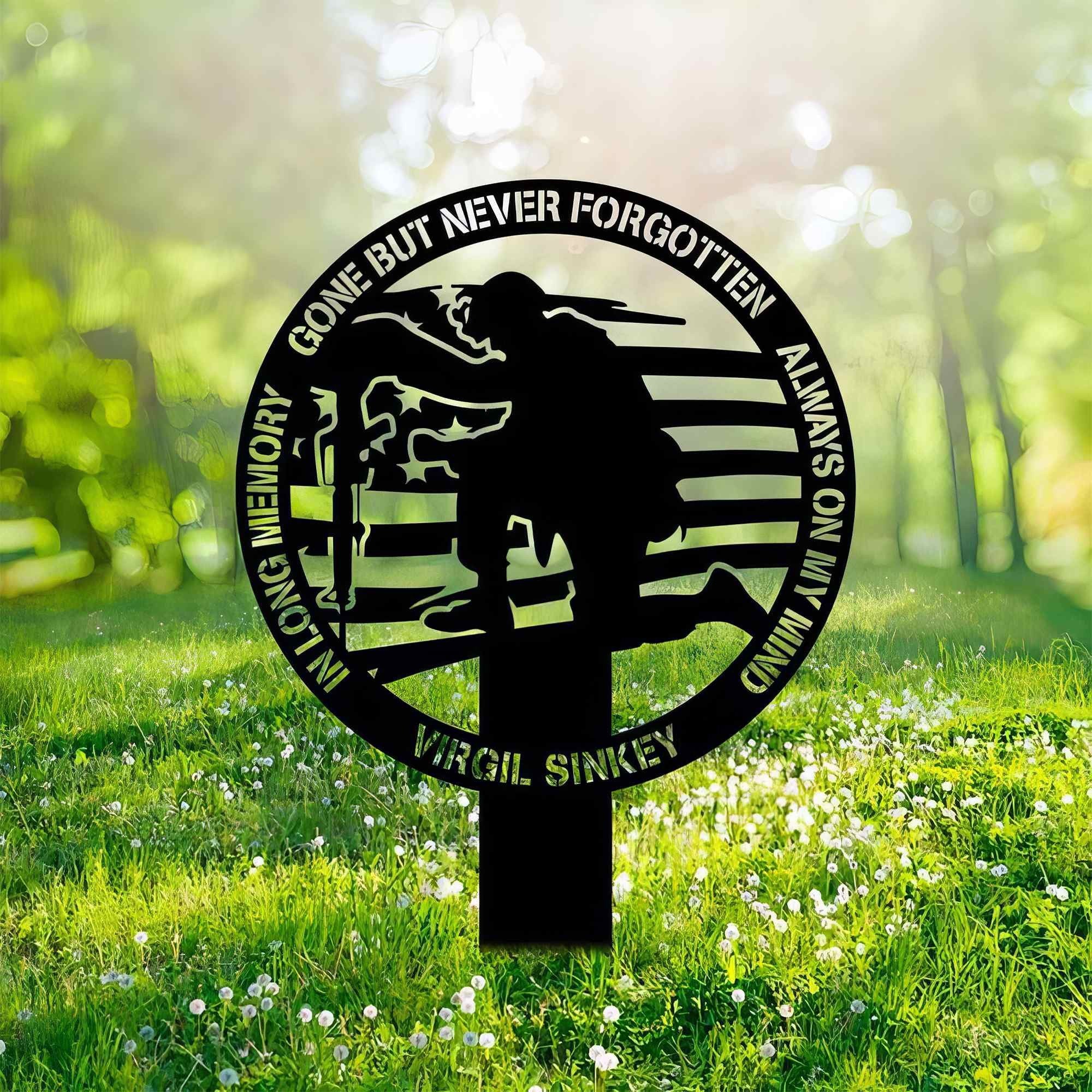 Premium Custom US Veteran Metal Signs VPVC901139, Gifts For Veteran, US Veteran Millitary Gone But Never Forgotten Memorial Sign Yard Stakes Grave Marker Cemetery Decor