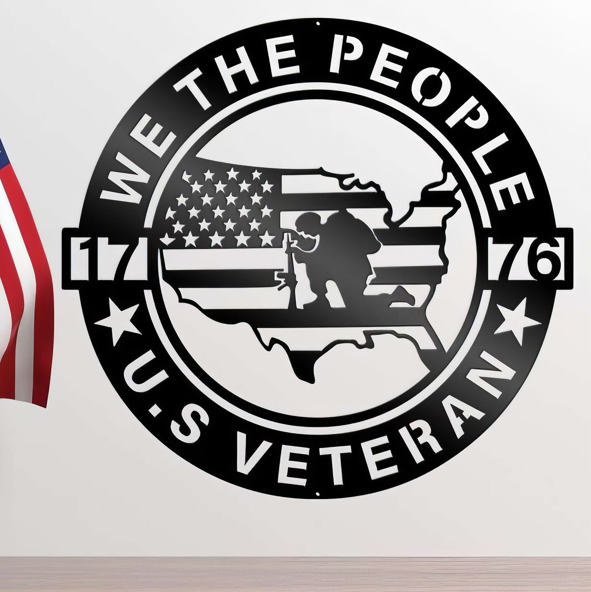 Premium US Veteran Metal Signs VPVC901145, Gifts For US Veterans, USA Flag Veteran Military Man Gun Sign Independence Day Veteran Day Patriotic Decor
