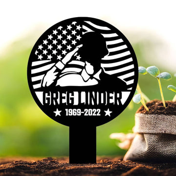 Premium Custom US Veteran Metal Signs VPVC901150, Gifts For US Veterans, Veteran Solider Patriotic Flag Memorial Sign Yard Stakes Grave Marker Cemetery Decor