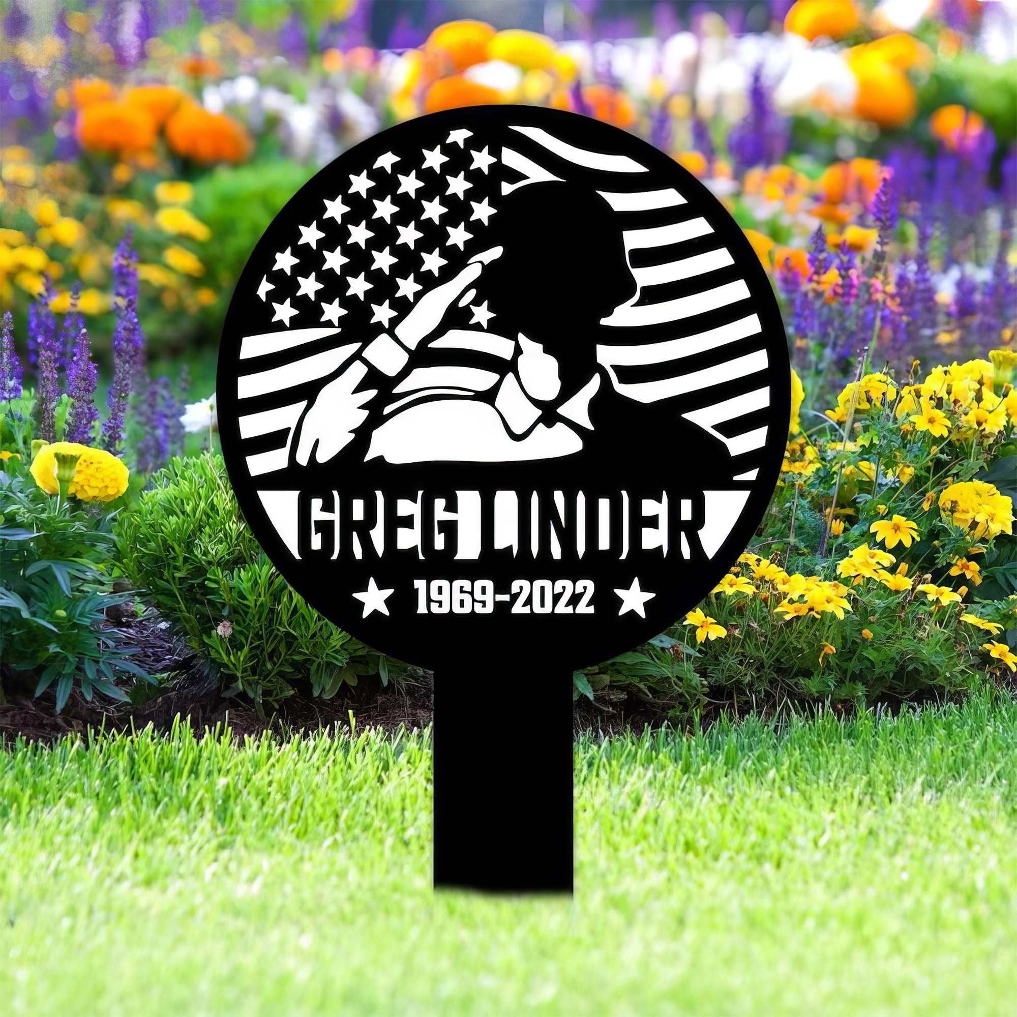 Premium Custom US Veteran Metal Signs VPVC901150, Gifts For US Veterans, Veteran Solider Patriotic Flag Memorial Sign Yard Stakes Grave Marker Cemetery Decor