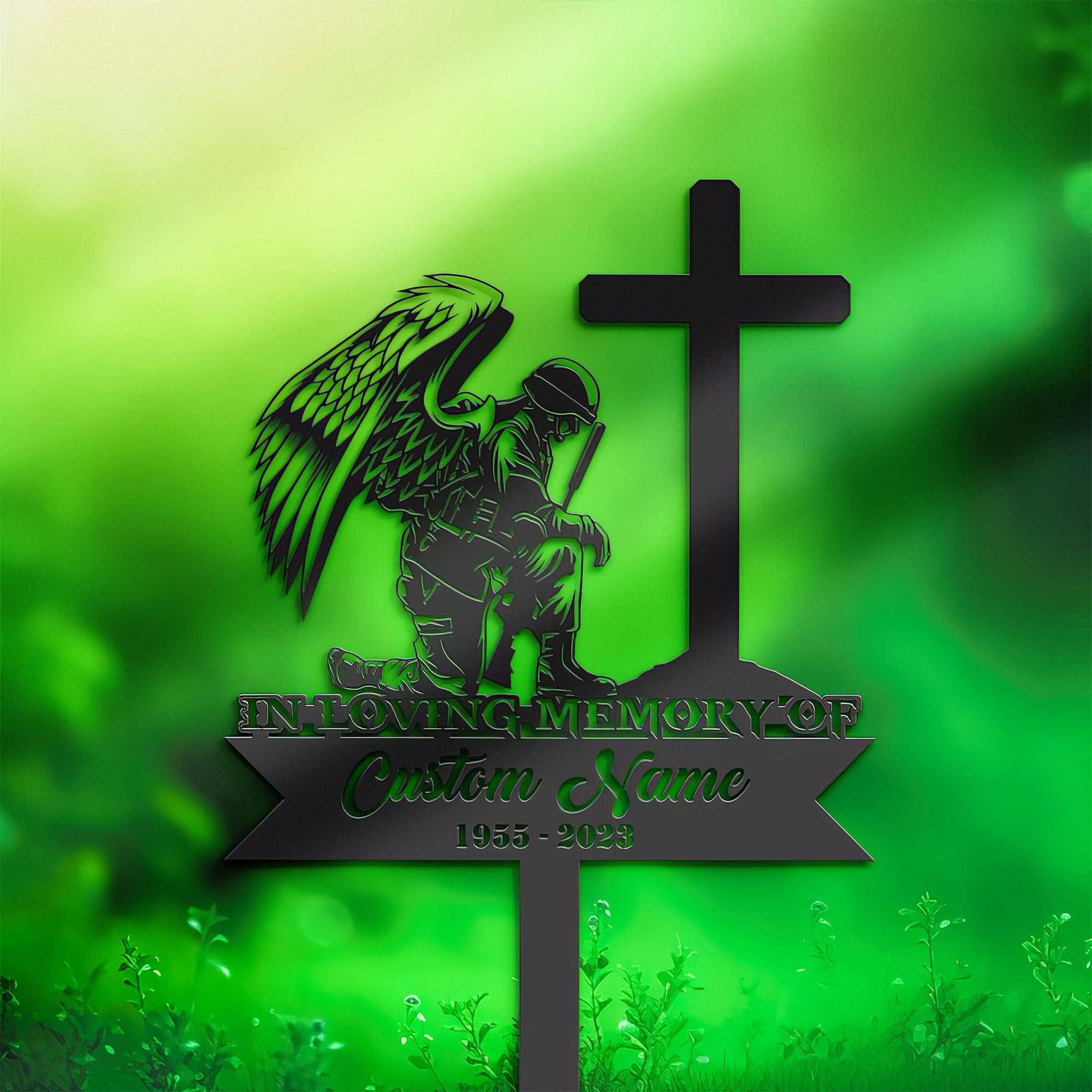 Premium Custom US Veteran Metal Signs VPVC901153, Gifts For US Veteran, Soldier Kneeling at Cross Veteran Grave Marker Metal Garden Stakes Soldier Veteran Memorial Gifts Sympathy Gifts for Loss of Loved One