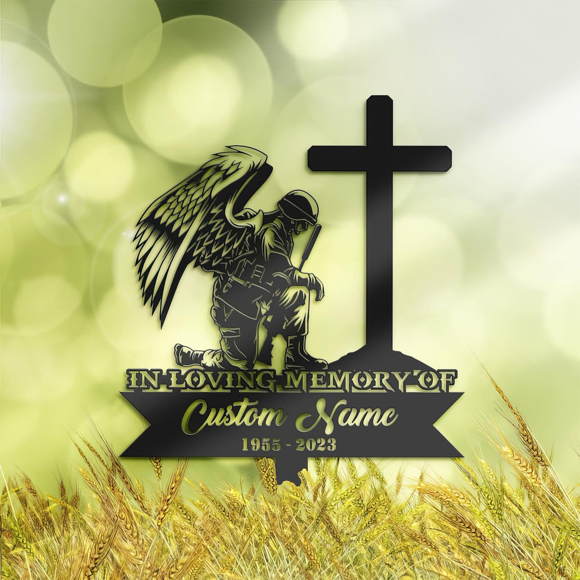 Premium Custom US Veteran Metal Signs VPVC901153, Gifts For US Veteran, Soldier Kneeling at Cross Veteran Grave Marker Metal Garden Stakes Soldier Veteran Memorial Gifts Sympathy Gifts for Loss of Loved One