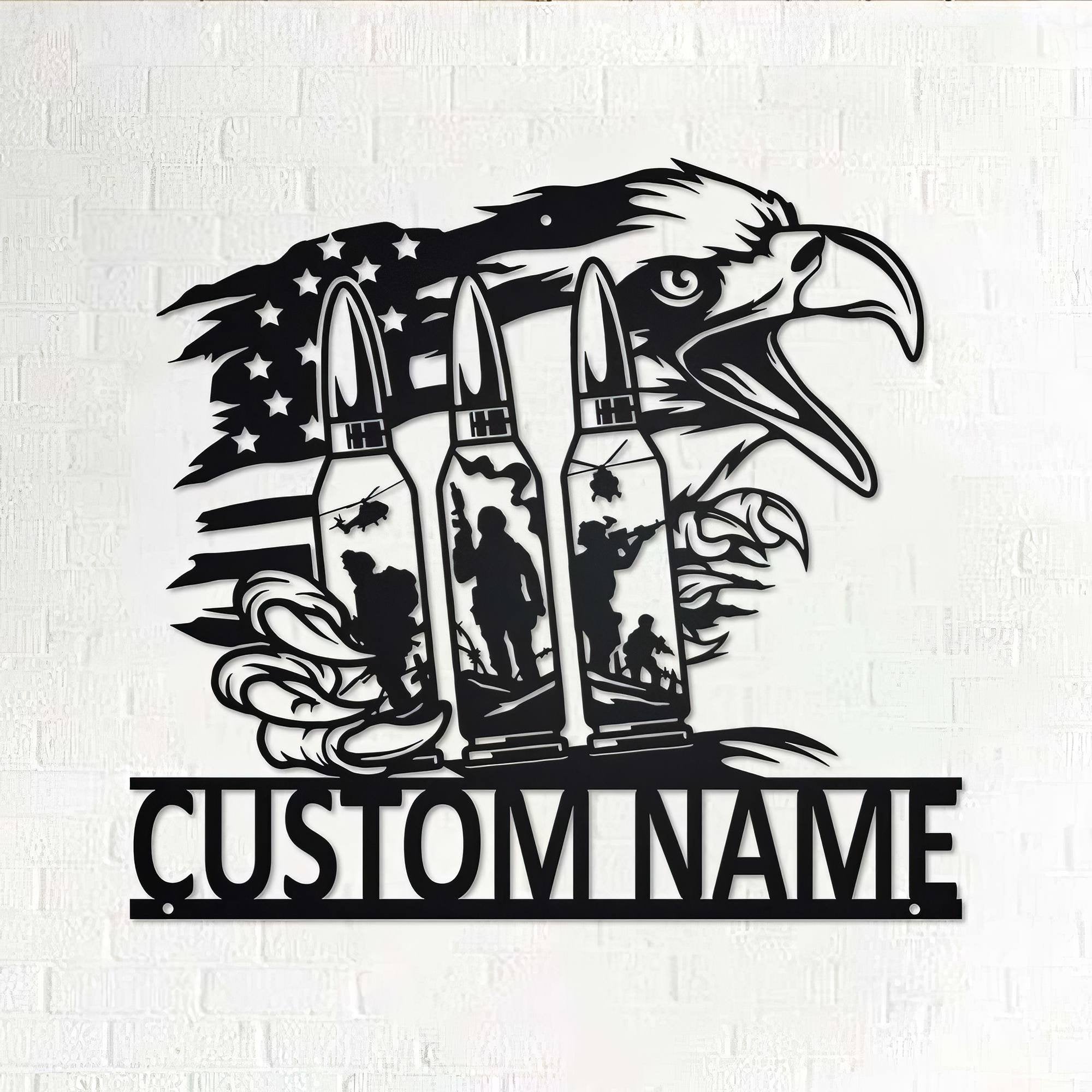 Premium Custom US Veteran Metal Signs VPVC901155, Gifts For US Veteran, US Eagle Bullet Soldier Metal Wall Art Custom Laser Cut Metal Signs Personalized Soldier Name Sign Metal Military Signs