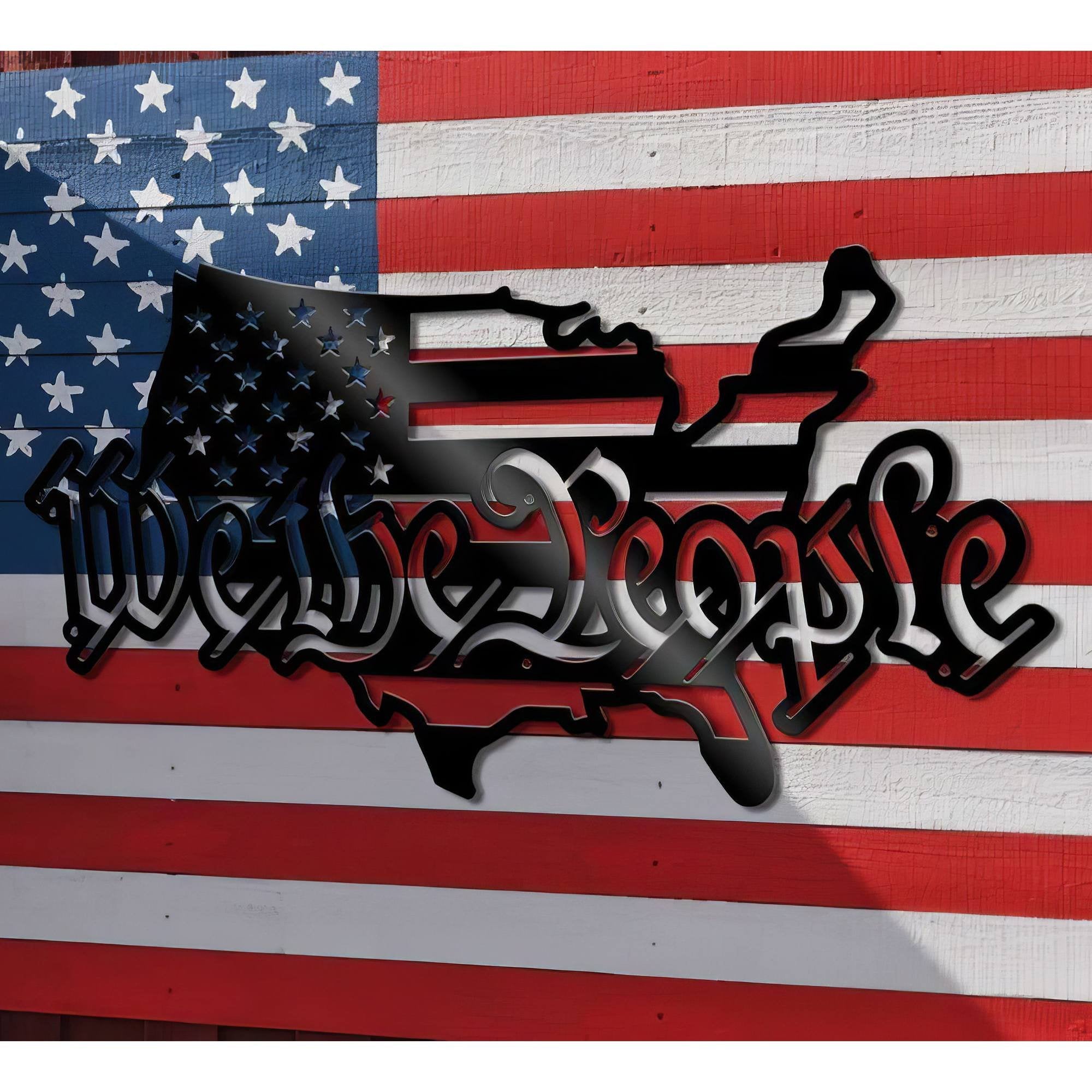 Premium US Veteran Metal Signs VPVC901156, Gifts For US Veteran, We the People USA Outline Map Stars and Stripes Sign Independence Day Veteran Day Patriotic Decor
