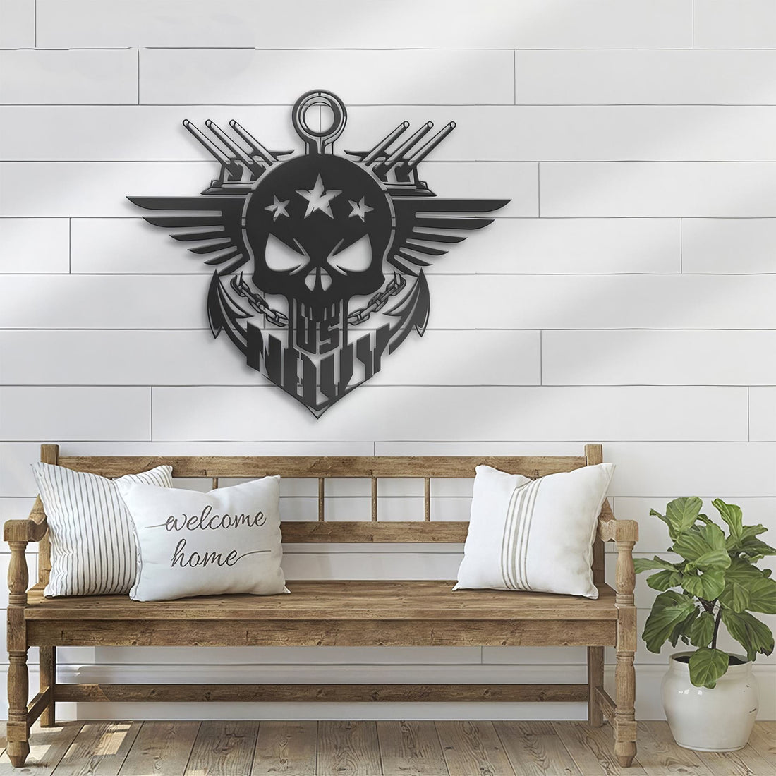 Premium US Veteran Metal Signs VPVC901161, Gifts For US Veteran, US Navy Skull Metal Art Achor Navy Metal Sign Gift for Veteran Home Decor