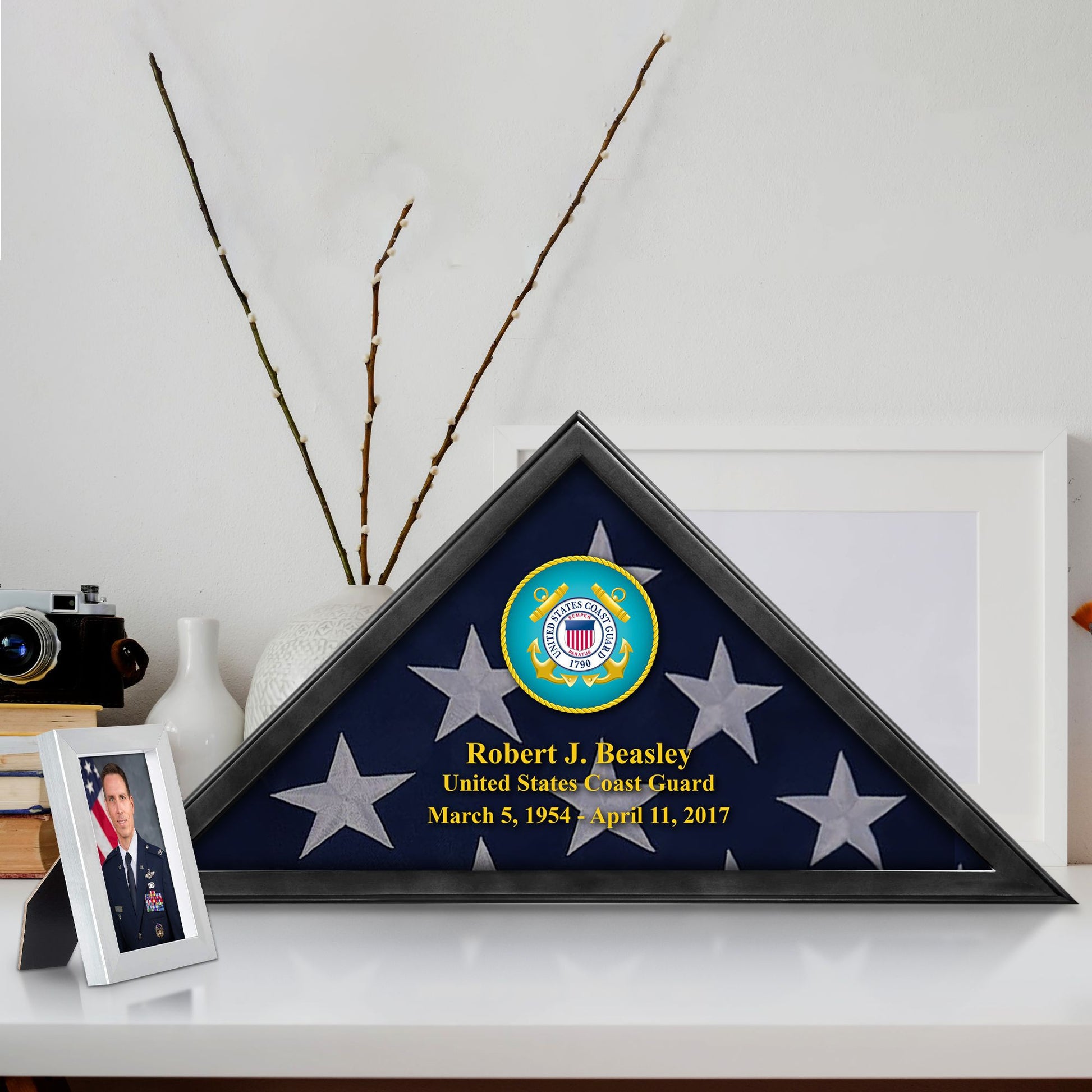 Premium Personalized Flag Case BPVC210302, Black Flag Box for American Veteran Flag 9.5 X 5 Feet, Flag Display Case for Burial, Flag Wall Mounted, Flag to Display Folded