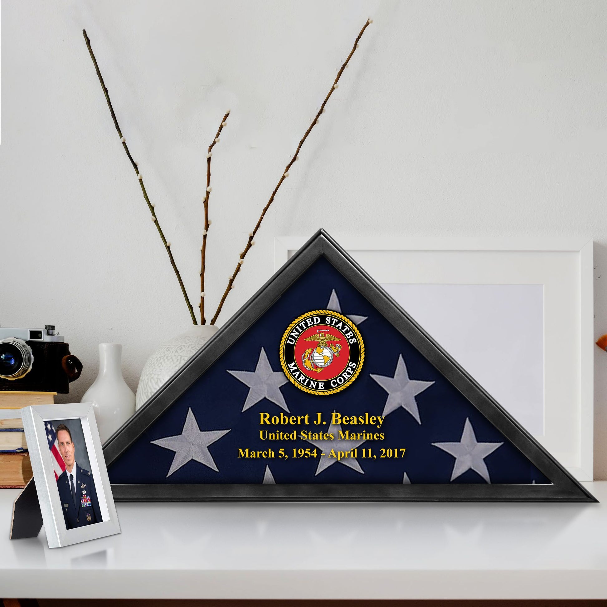Premium Personalized Flag Case BPVC210302, Black Flag Box for American Veteran Flag 9.5 X 5 Feet, Flag Display Case for Burial, Flag Wall Mounted, Flag to Display Folded