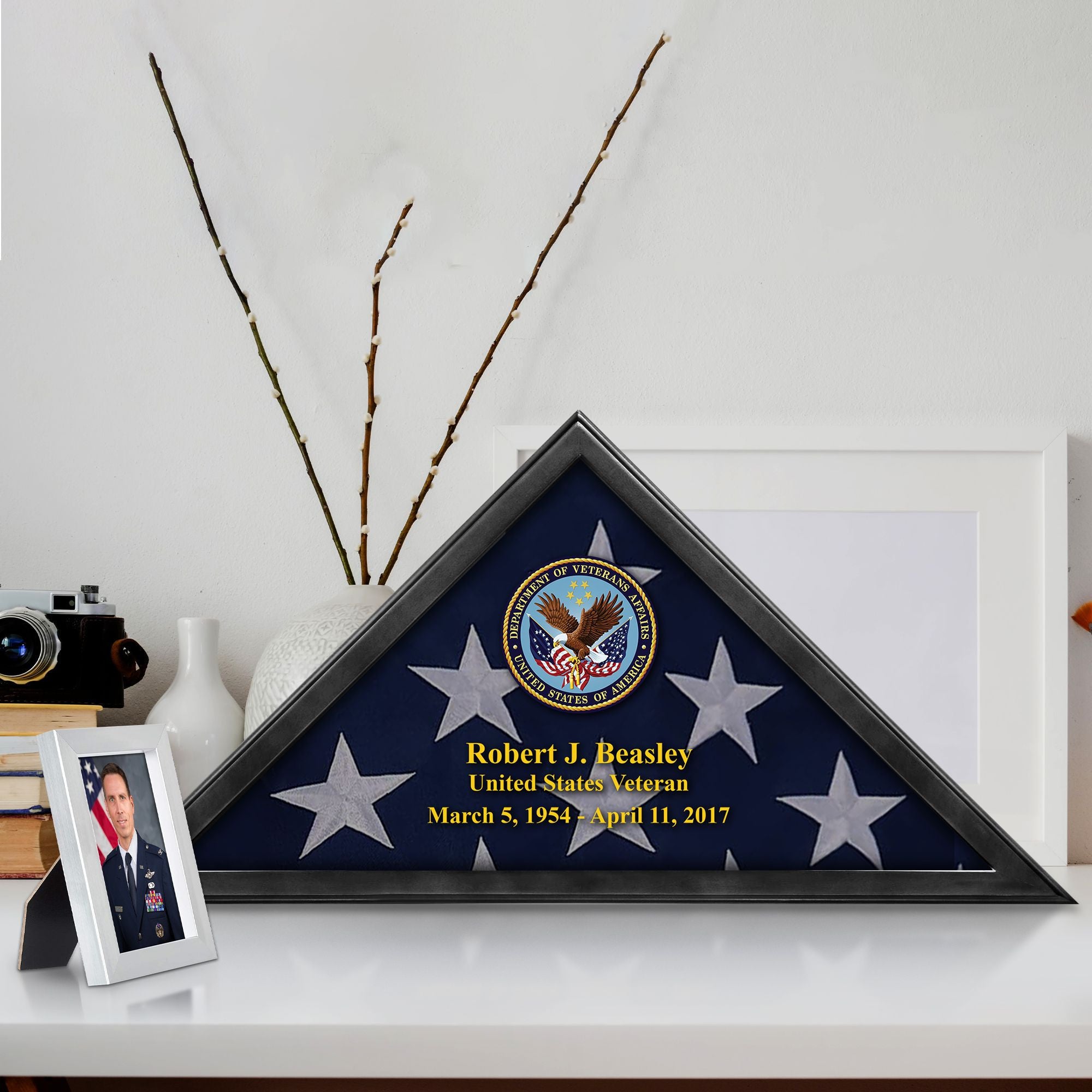 Premium Personalized Flag Case BPVC210302, Black Flag Box for American Veteran Flag 9.5 X 5 Feet, Flag Display Case for Burial, Flag Wall Mounted, Flag to Display Folded