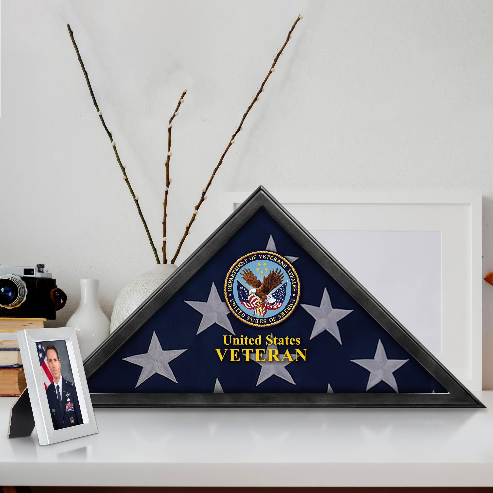 Premium Flag Case BPVC210303, Black Flag Box for American Veteran Flag 9.5 X 5 Feet, Flag Display Case for Burial, Flag Wall Mounted, Flag to Display Folded