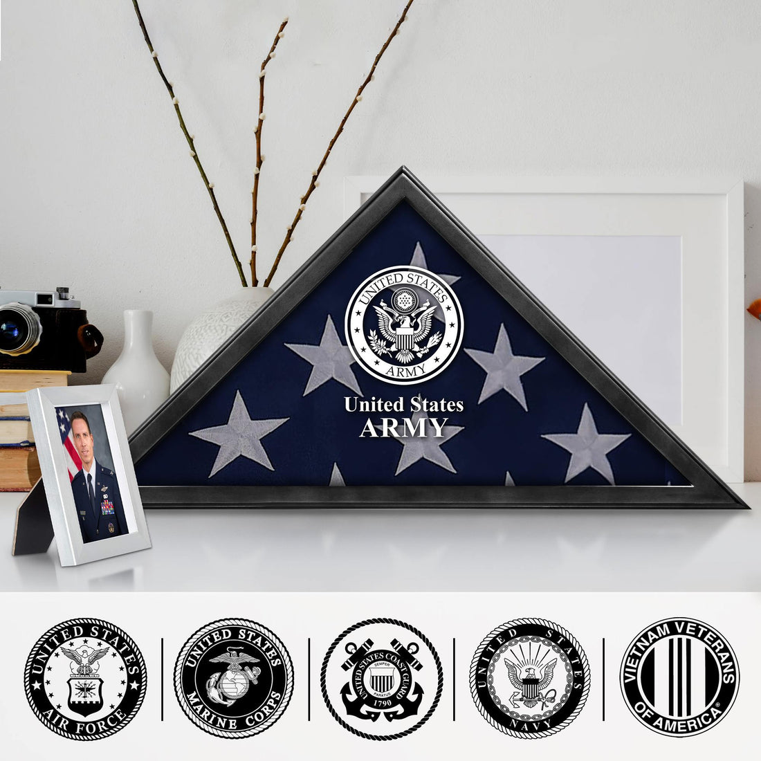Premium Flag Case BPVC210301, Black Flag Box for American Veteran Flag 9.5 X 5 Feet, Flag Display Case for Burial, Flag Wall Mounted, Flag to Display Folded