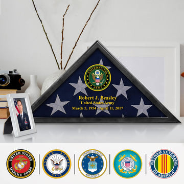 Premium Personalized Flag Case BPVC210302, Black Flag Box for American Veteran Flag 9.5 X 5 Feet, Flag Display Case for Burial, Flag Wall Mounted, Flag to Display Folded