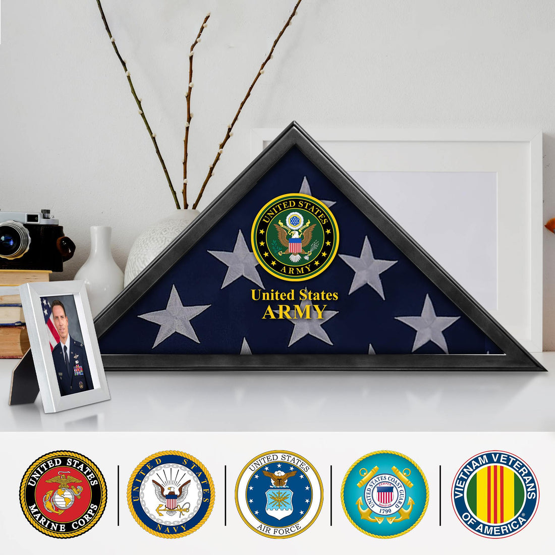 Premium Flag Case BPVC210303, Black Flag Box for American Veteran Flag 9.5 X 5 Feet, Flag Display Case for Burial, Flag Wall Mounted, Flag to Display Folded