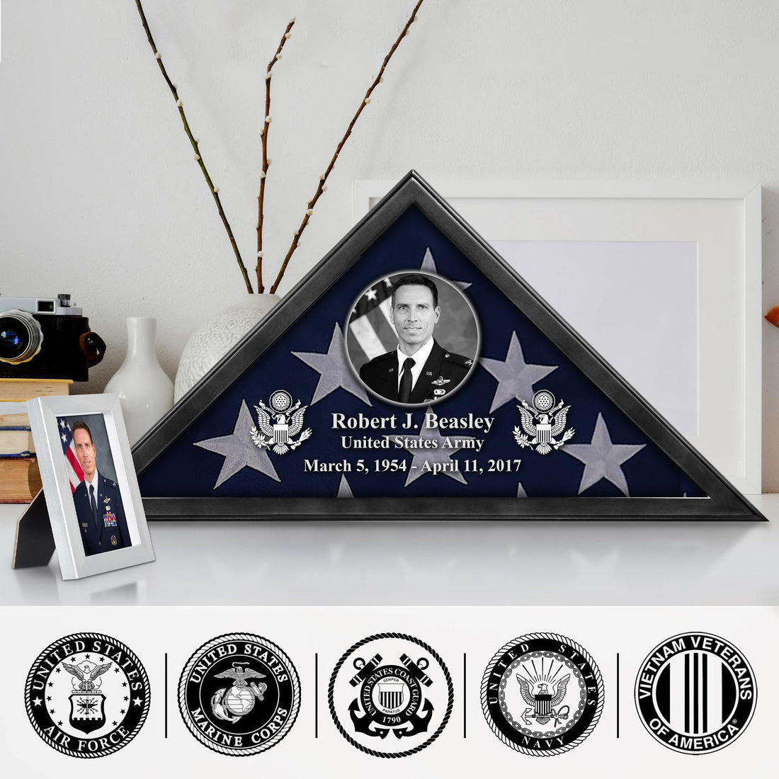 Premium Personalized Flag Case BPVC210304, Black Flag Box for American Veteran Flag 9.5 X 5 Feet, Flag Display Case for Burial, Flag Wall Mounted, Flag to Display Folded