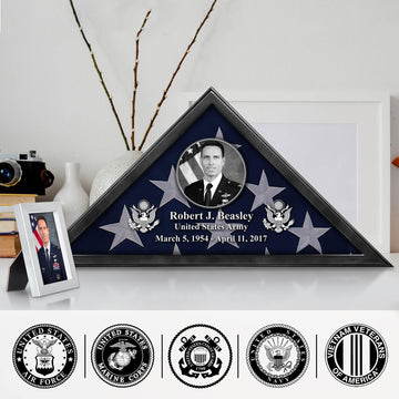 Premium Personalized Flag Case BPVC210304, Black Flag Box for American Veteran Flag 9.5 X 5 Feet, Flag Display Case for Burial, Flag Wall Mounted, Flag to Display Folded