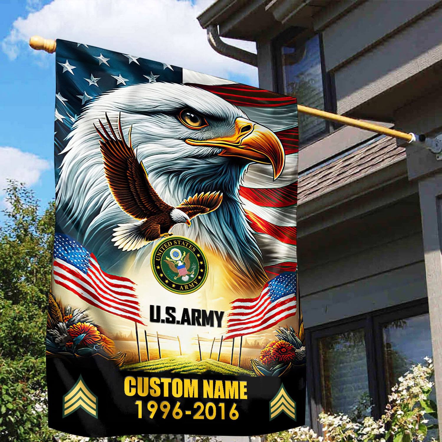 Premium Custom Name, Rank US Army Flag VPVC110201, Gift For Army Veteran, American Flag, Patriotic Flag, Garden Flag, House Flag, Best Gifts On Father's Day, Independence Day, Veterans Day.