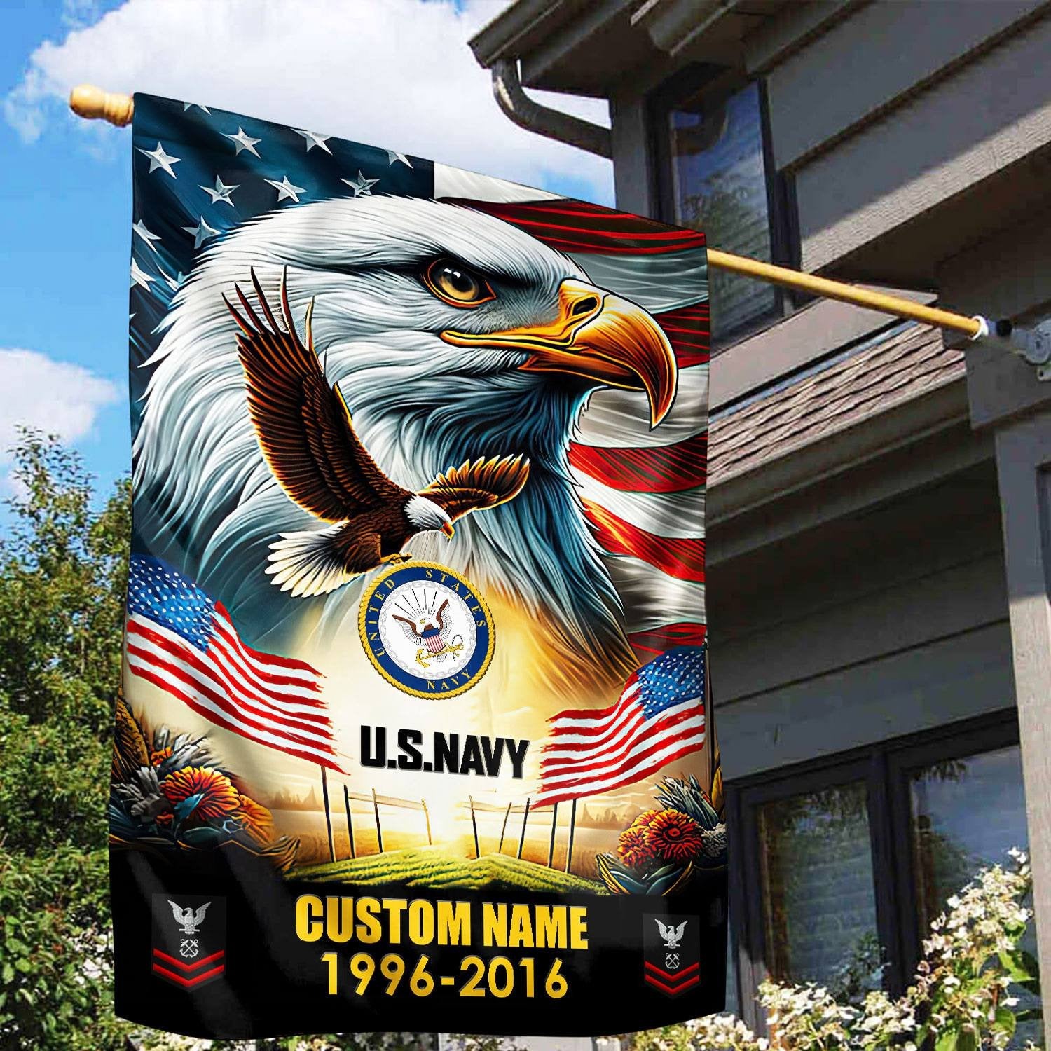 Premium Custom Name, Rank US Navy Flag VPVC110202, Gift For Navy Veteran, American Flag, Patriotic Flag, Garden Flag, House Flag, Best Gifts On Father's Day, Independence Day, Veterans Day.