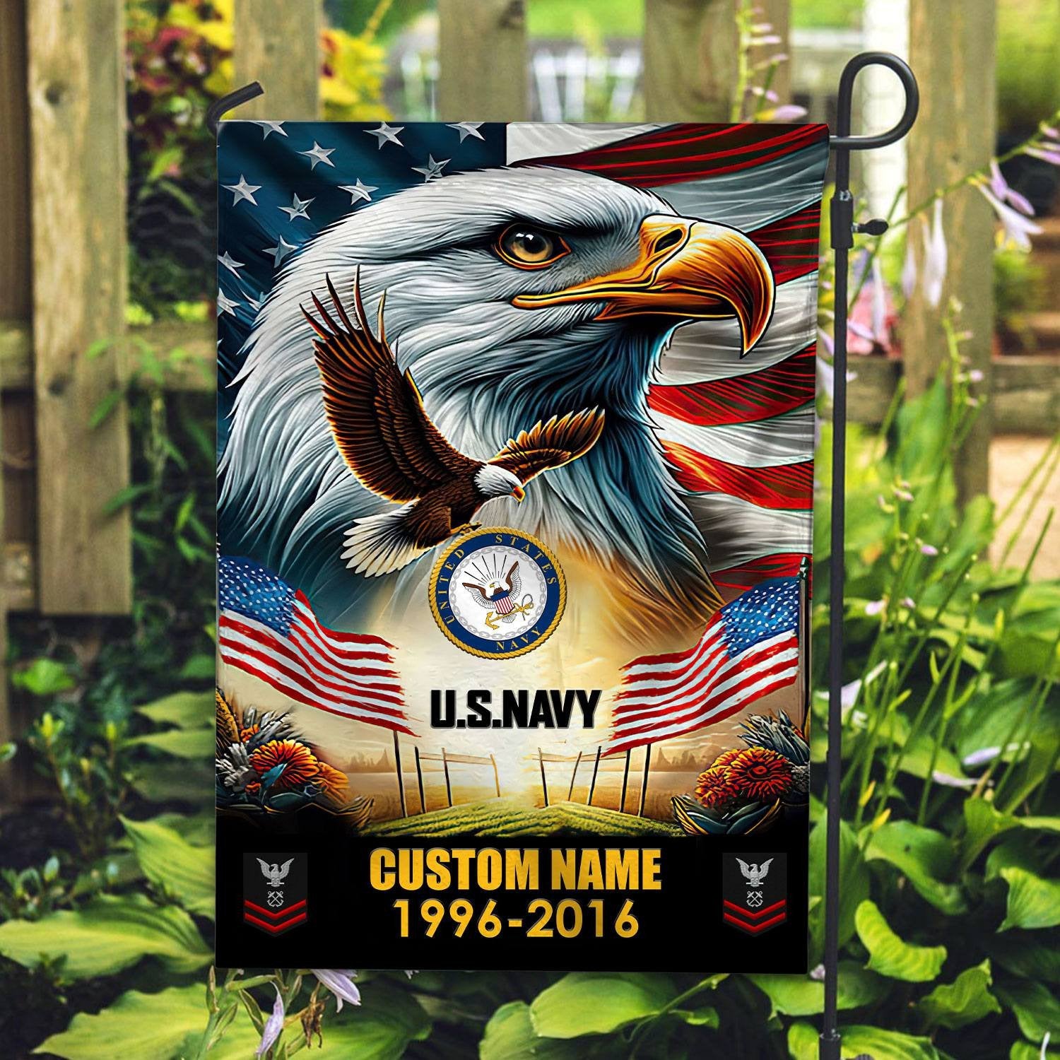 Premium Custom Name, Rank US Navy Flag VPVC110202, Gift For Navy Veteran, American Flag, Patriotic Flag, Garden Flag, House Flag, Best Gifts On Father's Day, Independence Day, Veterans Day.