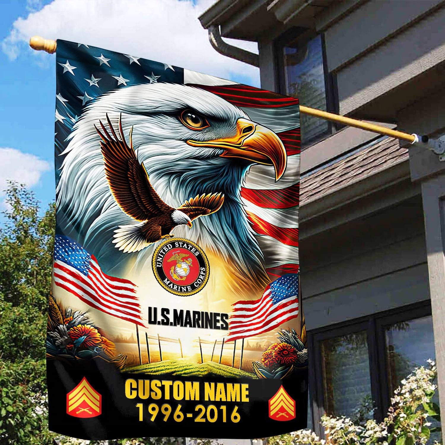 Premium Custom Name, Rank USMC Flag VPVC110203, Gift For Marine Veteran, American Flag, Patriotic Flag, Garden Flag, House Flag, Best Gifts On Father's Day, Independence Day, Veterans Day.