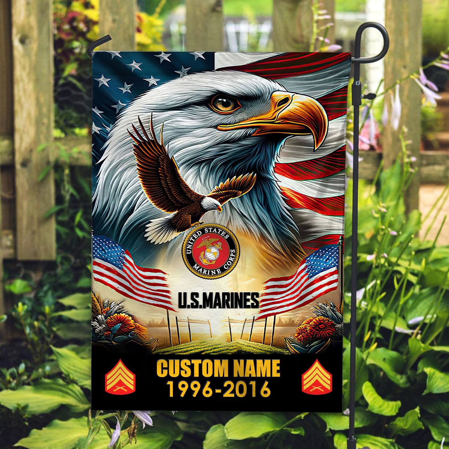 Premium Custom Name, Rank USMC Flag VPVC110203, Gift For Marine Veteran, American Flag, Patriotic Flag, Garden Flag, House Flag, Best Gifts On Father's Day, Independence Day, Veterans Day.