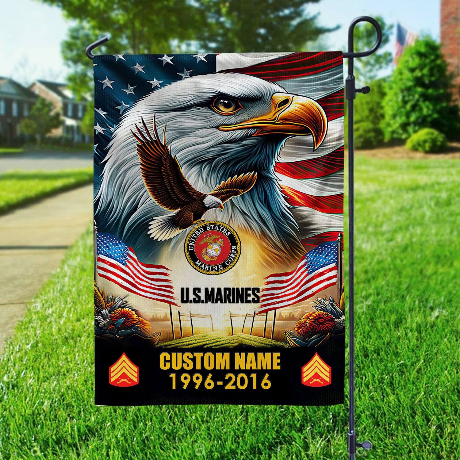 Premium Custom Name, Rank USMC Flag VPVC110203, Gift For Marine Veteran, American Flag, Patriotic Flag, Garden Flag, House Flag, Best Gifts On Father's Day, Independence Day, Veterans Day.