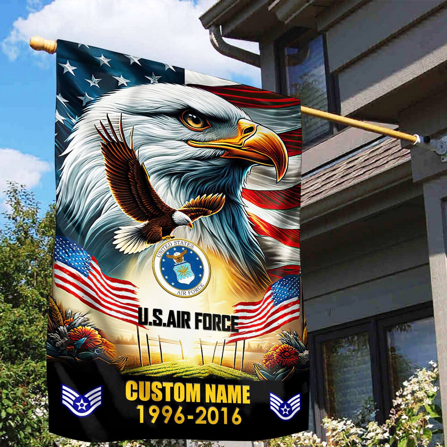 Premium Custom Name, Rank USAF Flag VPVC110204, Gift For Air Force Veteran, American Flag, Patriotic Flag, Garden Flag, House Flag, Best Gifts On Father's Day, Independence Day, Veterans Day.