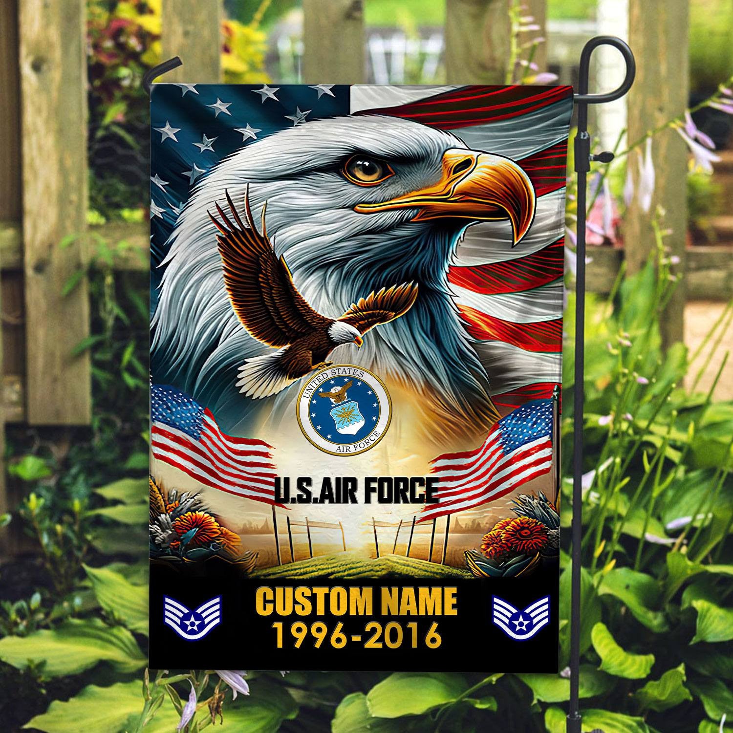 Premium Custom Name, Rank USAF Flag VPVC110204, Gift For Air Force Veteran, American Flag, Patriotic Flag, Garden Flag, House Flag, Best Gifts On Father's Day, Independence Day, Veterans Day.