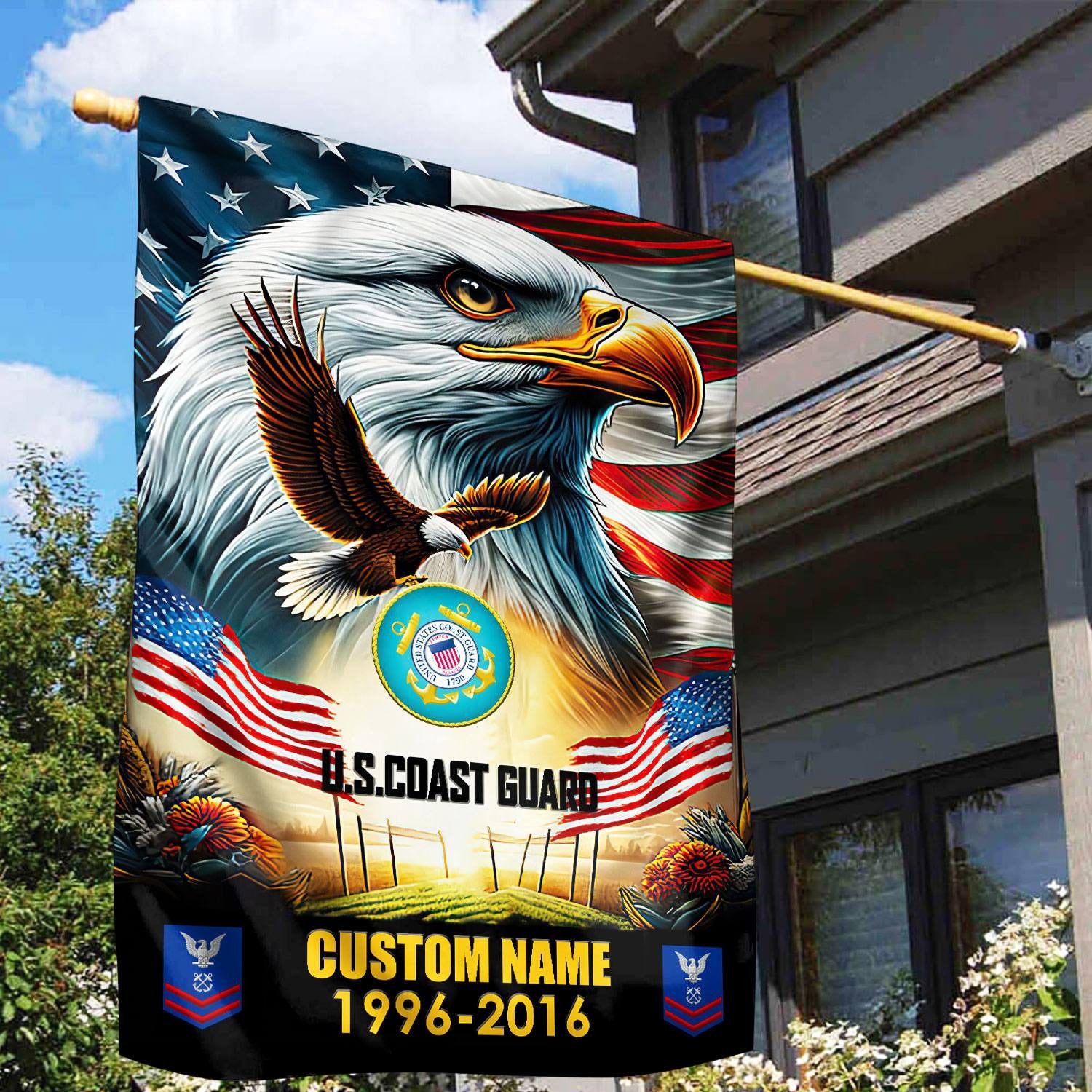 Premium Custom Name, Rank USCG Flag VPVC110205, Gift For Coast Guard Veteran, American Flag, Patriotic Flag, Garden Flag, House Flag, Best Gifts On Father's Day, Independence Day, Veterans Day.