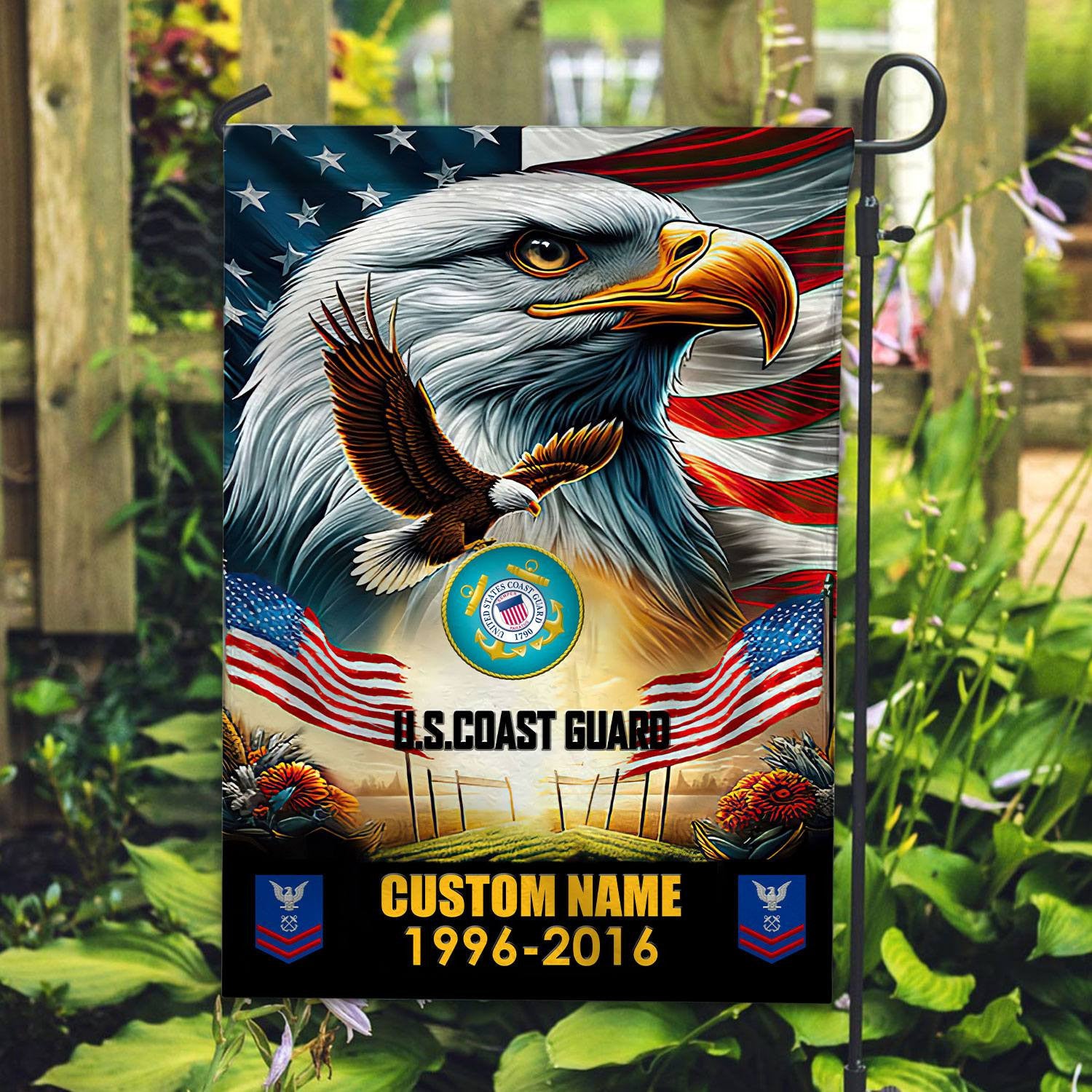 Premium Custom Name, Rank USCG Flag VPVC110205, Gift For Coast Guard Veteran, American Flag, Patriotic Flag, Garden Flag, House Flag, Best Gifts On Father's Day, Independence Day, Veterans Day.