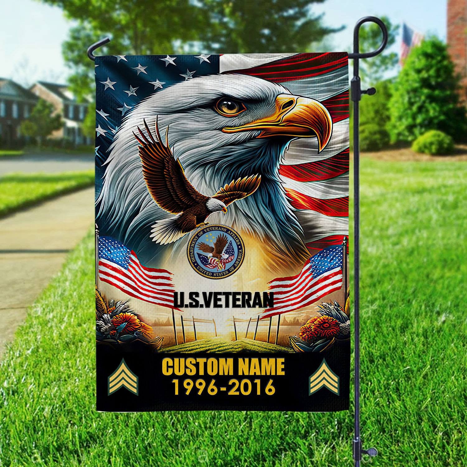 Premium Custom Name, Rank US Veteran Flag VPVC110207, Gift For US Veteran, American Flag, Patriotic Flag, Garden Flag, House Flag, Best Gifts On Father's Day, Independence Day, Veterans Day.