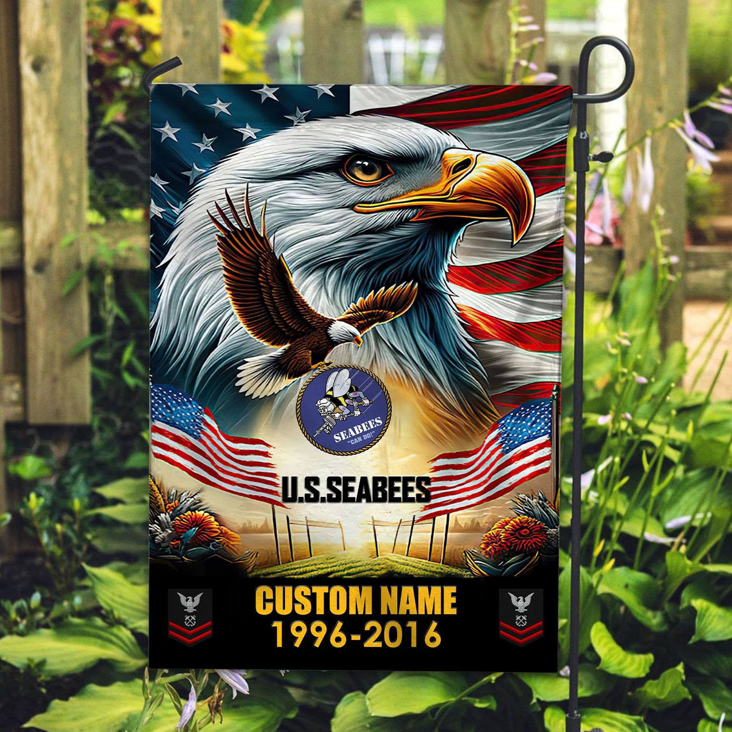 Premium Custom Name, Rank US Seabees Flag VPVC110209, Gift For Seabees Veteran, American Flag, Patriotic Flag, Garden Flag, House Flag, Best Gifts On Father's Day, Independence Day, Veterans Day.