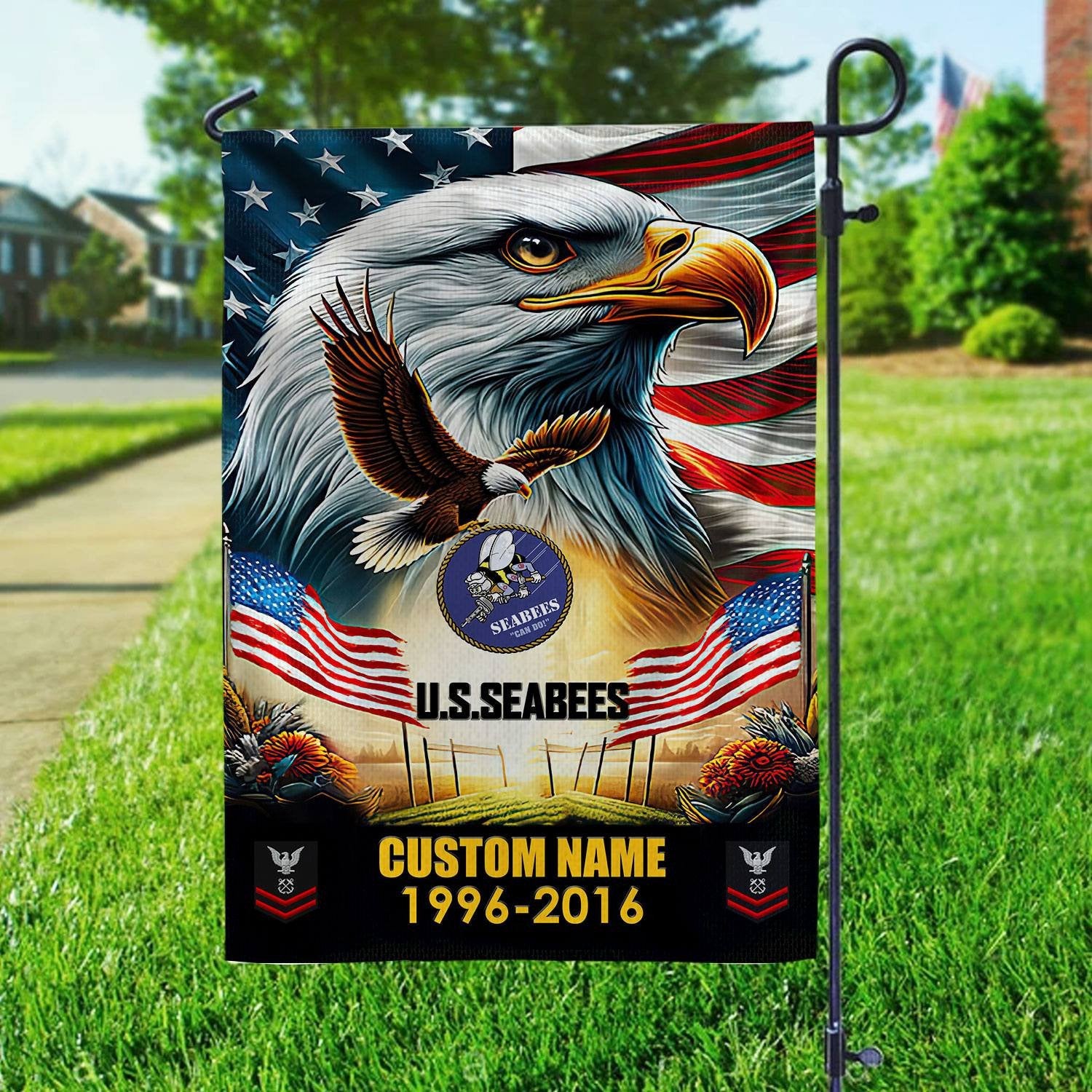Premium Custom Name, Rank US Seabees Flag VPVC110209, Gift For Seabees Veteran, American Flag, Patriotic Flag, Garden Flag, House Flag, Best Gifts On Father's Day, Independence Day, Veterans Day.