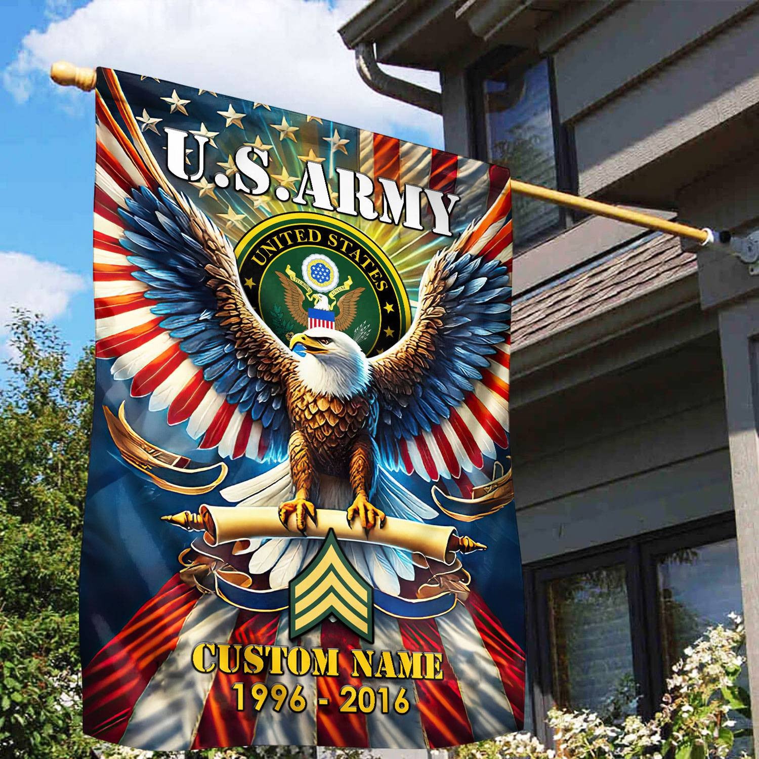 Premium Custom Name, Rank US Army Flag VPVC110301, Gift For Army Veteran, American Flag, Patriotic Flag, Garden Flag, House Flag, Best Gifts On Father's Day, Independence Day, Veterans Day.