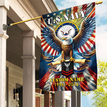 Premium Custom Name, Rank US Navy Flag VPVC110302, Gift For Navy Veteran, American Flag, Patriotic Flag, Garden Flag, House Flag, Best Gifts On Father's Day, Independence Day, Veterans Day.