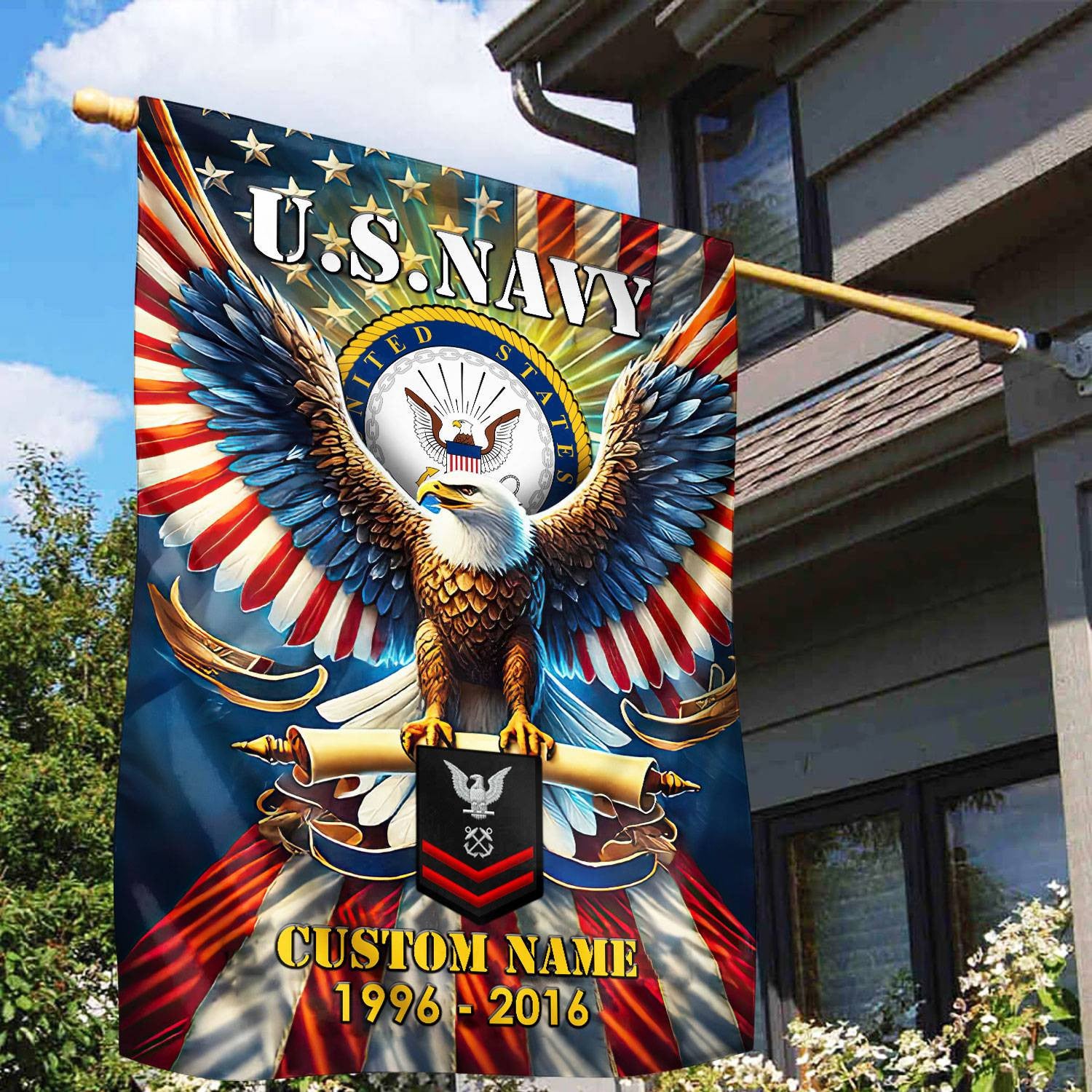 Premium Custom Name, Rank US Navy Flag VPVC110302, Gift For Navy Veteran, American Flag, Patriotic Flag, Garden Flag, House Flag, Best Gifts On Father's Day, Independence Day, Veterans Day.