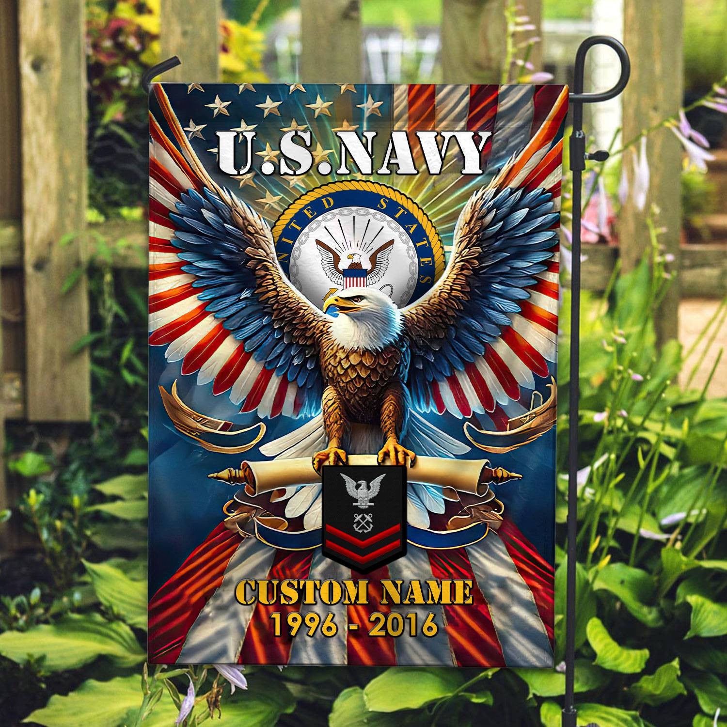 Premium Custom Name, Rank US Navy Flag VPVC110302, Gift For Navy Veteran, American Flag, Patriotic Flag, Garden Flag, House Flag, Best Gifts On Father's Day, Independence Day, Veterans Day.