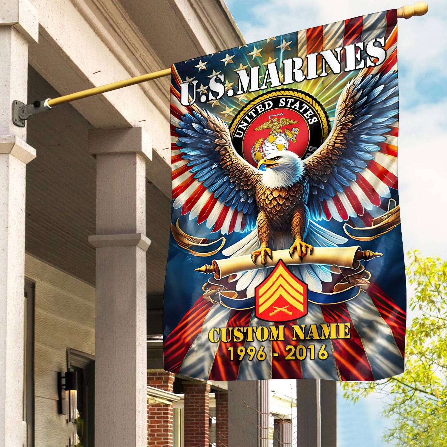 Premium Custom Name, Rank USMC Flag VPVC110303, Gift For Marine Veteran, American Flag, Patriotic Flag, Garden Flag, House Flag, Best Gifts On Father's Day, Independence Day, Veterans Day.