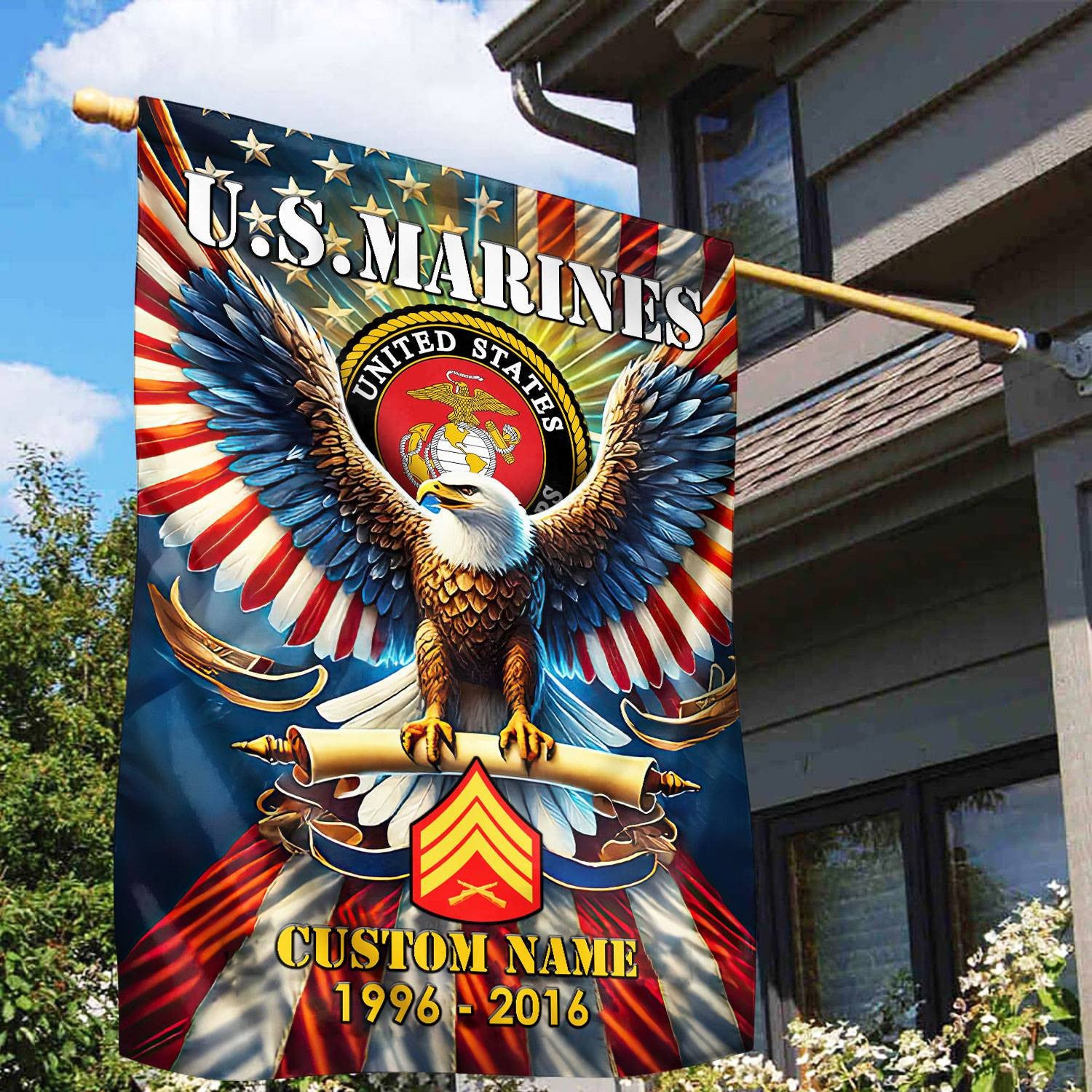 Premium Custom Name, Rank USMC Flag VPVC110303, Gift For Marine Veteran, American Flag, Patriotic Flag, Garden Flag, House Flag, Best Gifts On Father's Day, Independence Day, Veterans Day.