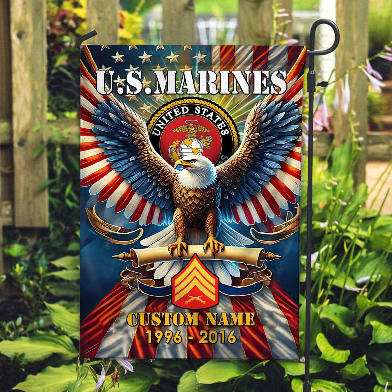 Premium Custom Name, Rank USMC Flag VPVC110303, Gift For Marine Veteran, American Flag, Patriotic Flag, Garden Flag, House Flag, Best Gifts On Father's Day, Independence Day, Veterans Day.