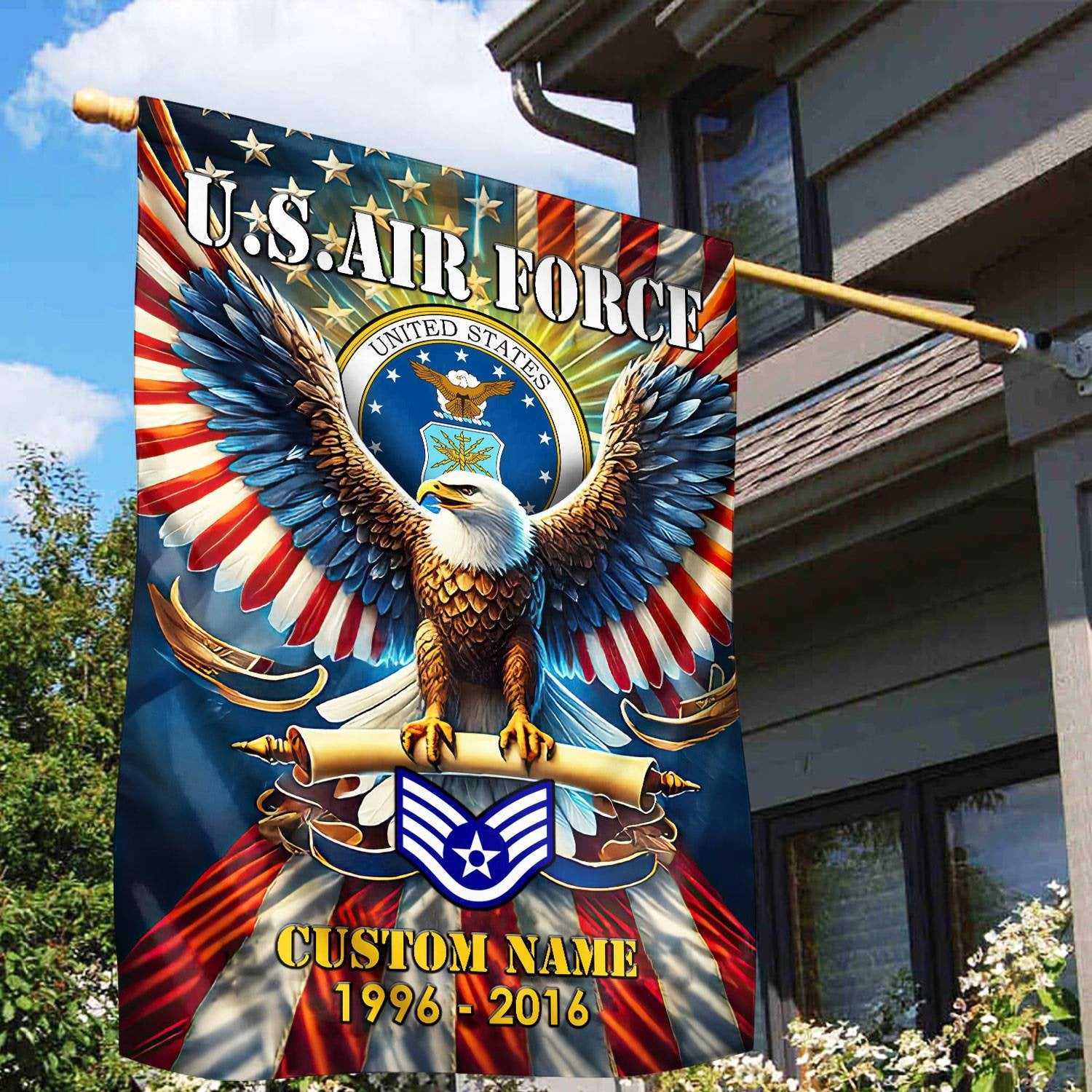 Premium Custom Name, Rank USAF Flag VPVC110304, Gift For Air Force Veteran, American Flag, Patriotic Flag, Garden Flag, House Flag, Best Gifts On Father's Day, Independence Day, Veterans Day.