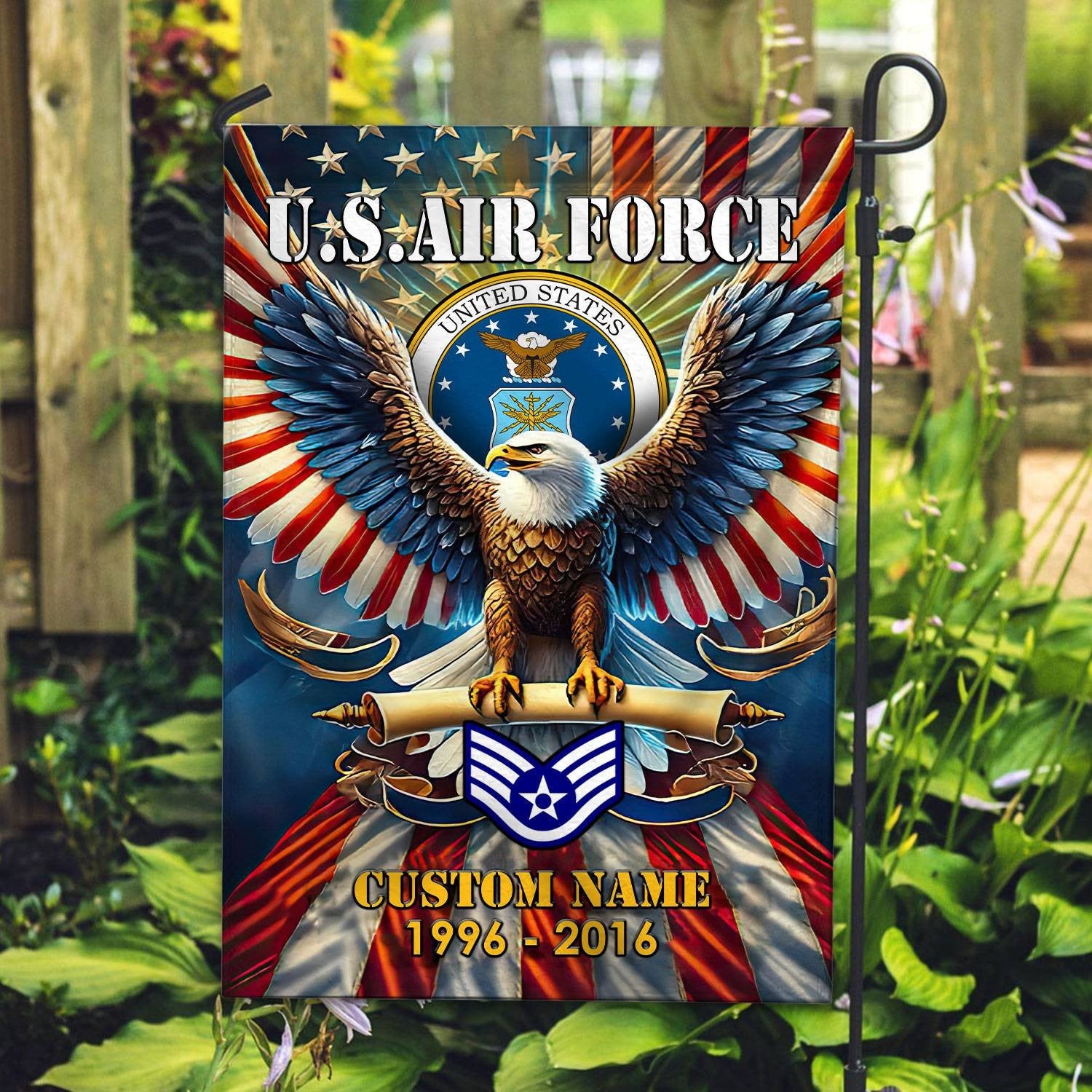 Premium Custom Name, Rank USAF Flag VPVC110304, Gift For Air Force Veteran, American Flag, Patriotic Flag, Garden Flag, House Flag, Best Gifts On Father's Day, Independence Day, Veterans Day.