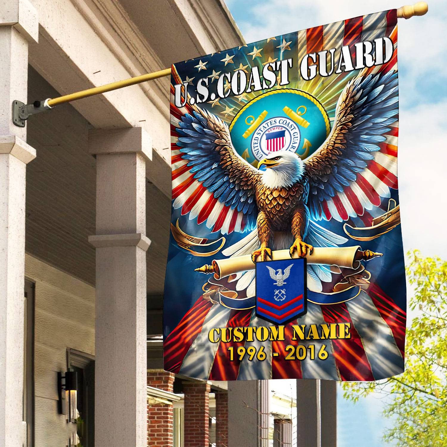 Premium Custom Name, Rank USCG Flag VPVC110305, Gift For Coast Guard Veteran, American Flag, Patriotic Flag, Garden Flag, House Flag, Best Gifts On Father's Day, Independence Day, Veterans Day.