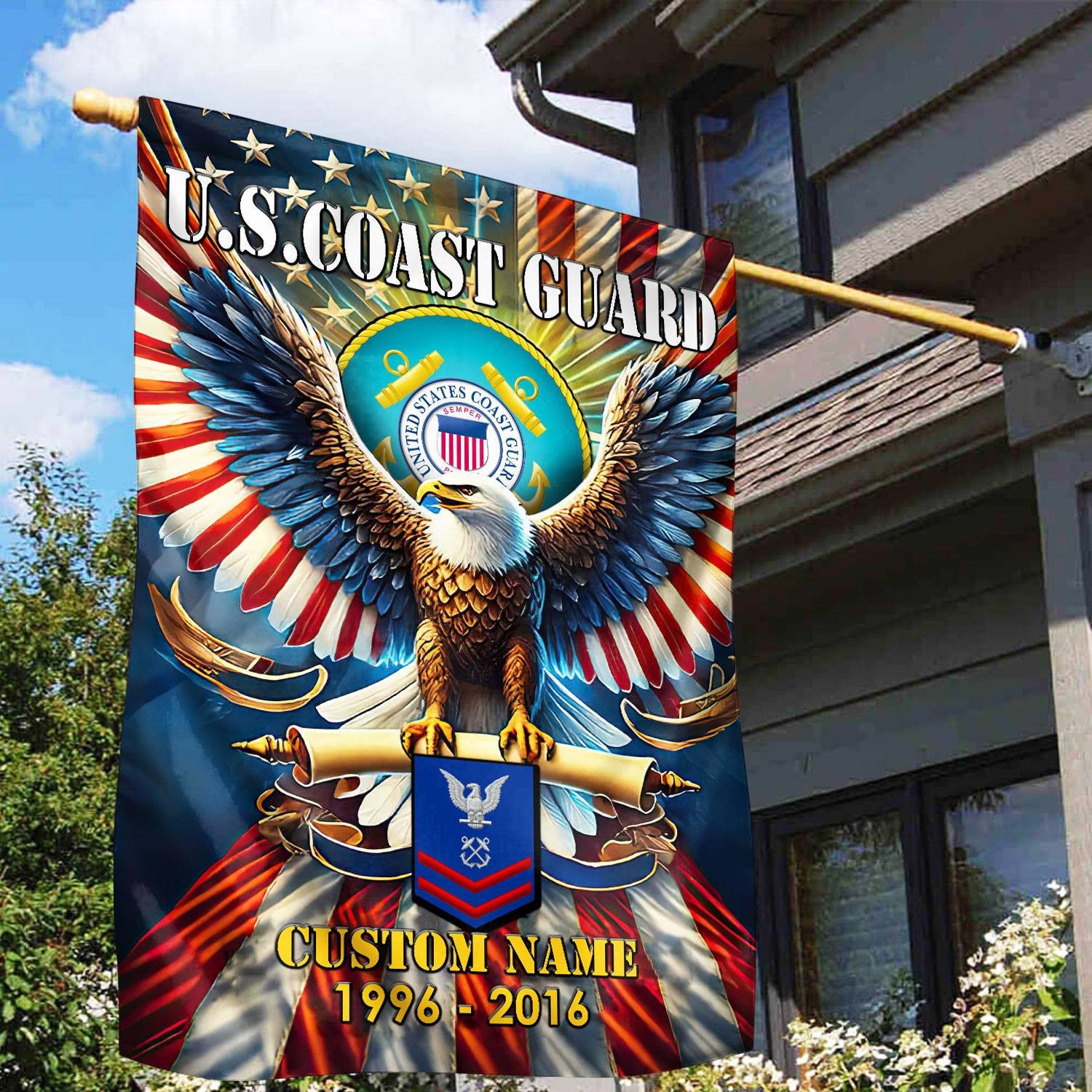 Premium Custom Name, Rank USCG Flag VPVC110305, Gift For Coast Guard Veteran, American Flag, Patriotic Flag, Garden Flag, House Flag, Best Gifts On Father's Day, Independence Day, Veterans Day.