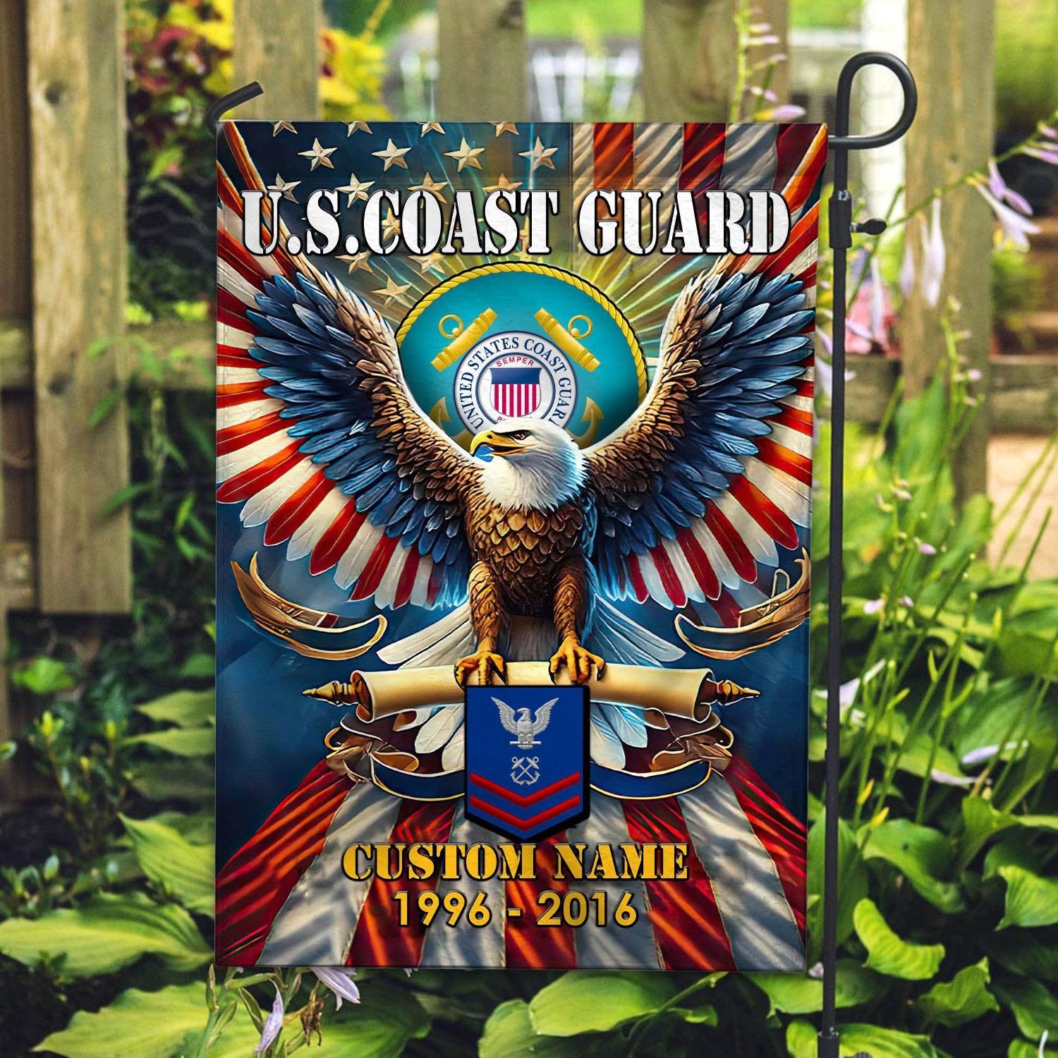 Premium Custom Name, Rank USCG Flag VPVC110305, Gift For Coast Guard Veteran, American Flag, Patriotic Flag, Garden Flag, House Flag, Best Gifts On Father's Day, Independence Day, Veterans Day.