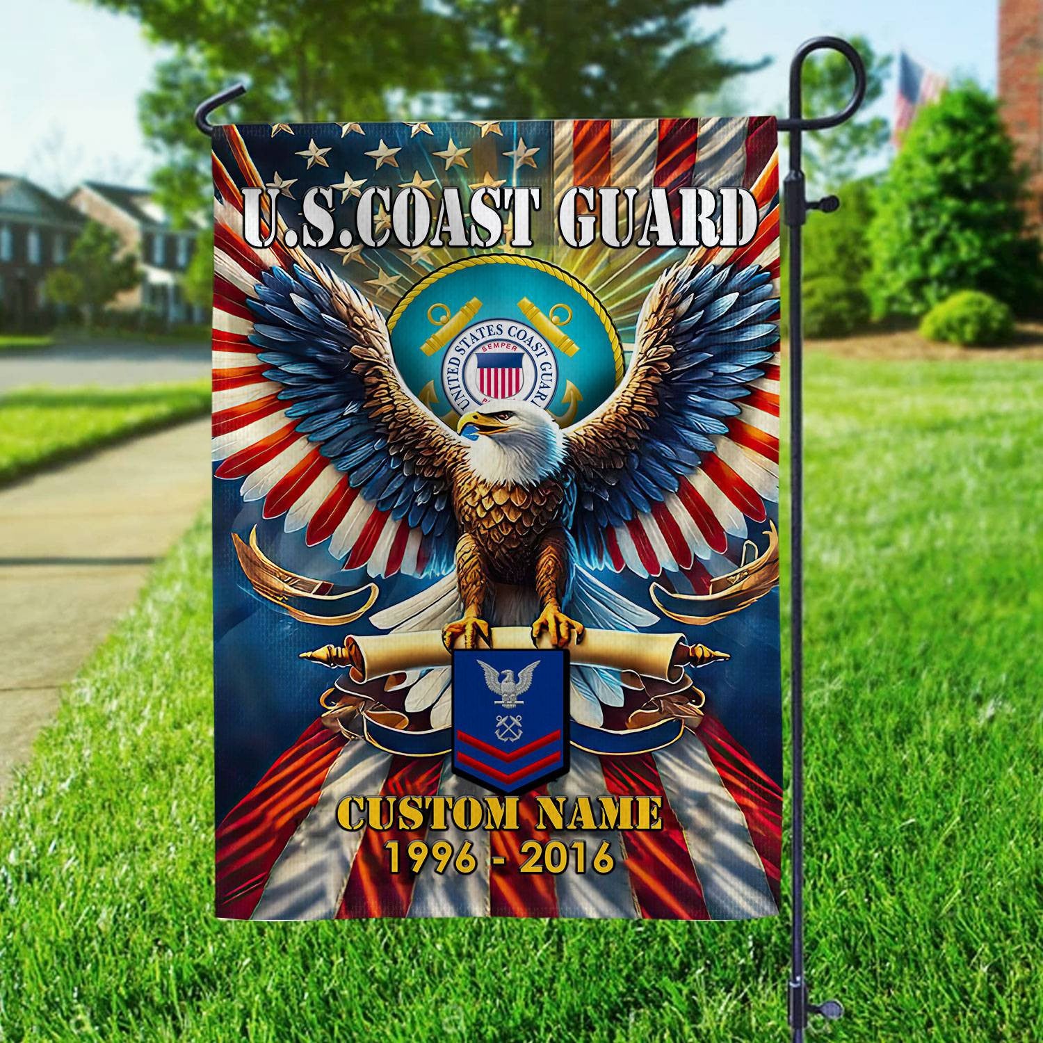 Premium Custom Name, Rank USCG Flag VPVC110305, Gift For Coast Guard Veteran, American Flag, Patriotic Flag, Garden Flag, House Flag, Best Gifts On Father's Day, Independence Day, Veterans Day.