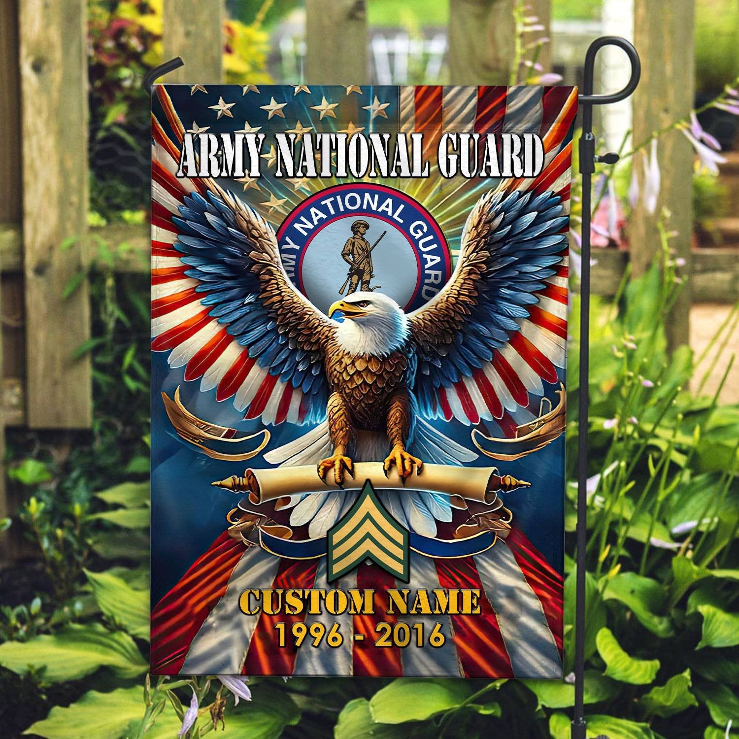 Premium Custom Name, Rank US Army National Guard Flag VPVC110308, Gift For Army National Guard Veteran, American Flag, Patriotic Flag, Garden Flag, House Flag, Best Gifts On Father's Day, Independence Day, Veterans Day.