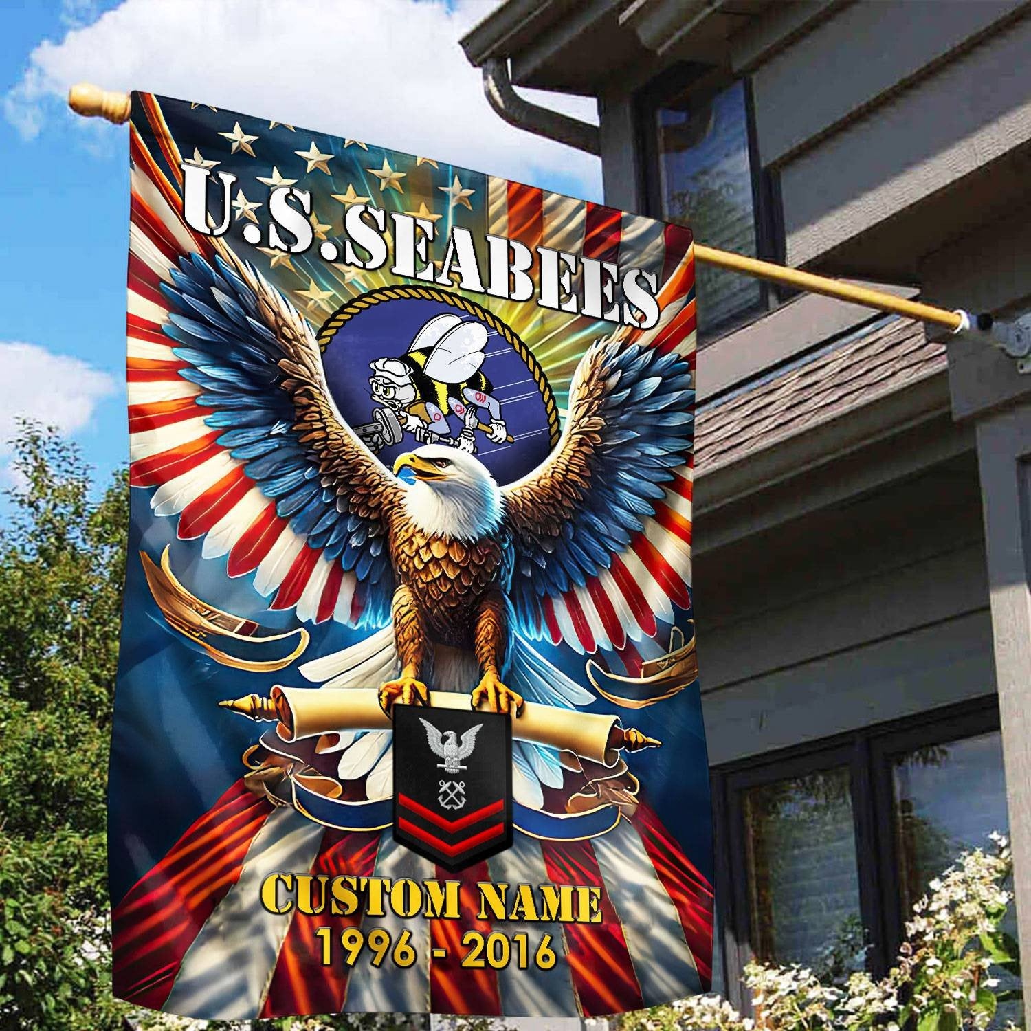 Premium Custom Name, Rank US Seabees Flag VPVC110309, Gift For Seabees Veteran, American Flag, Patriotic Flag, Garden Flag, House Flag, Best Gifts On Father's Day, Independence Day, Veterans Day.