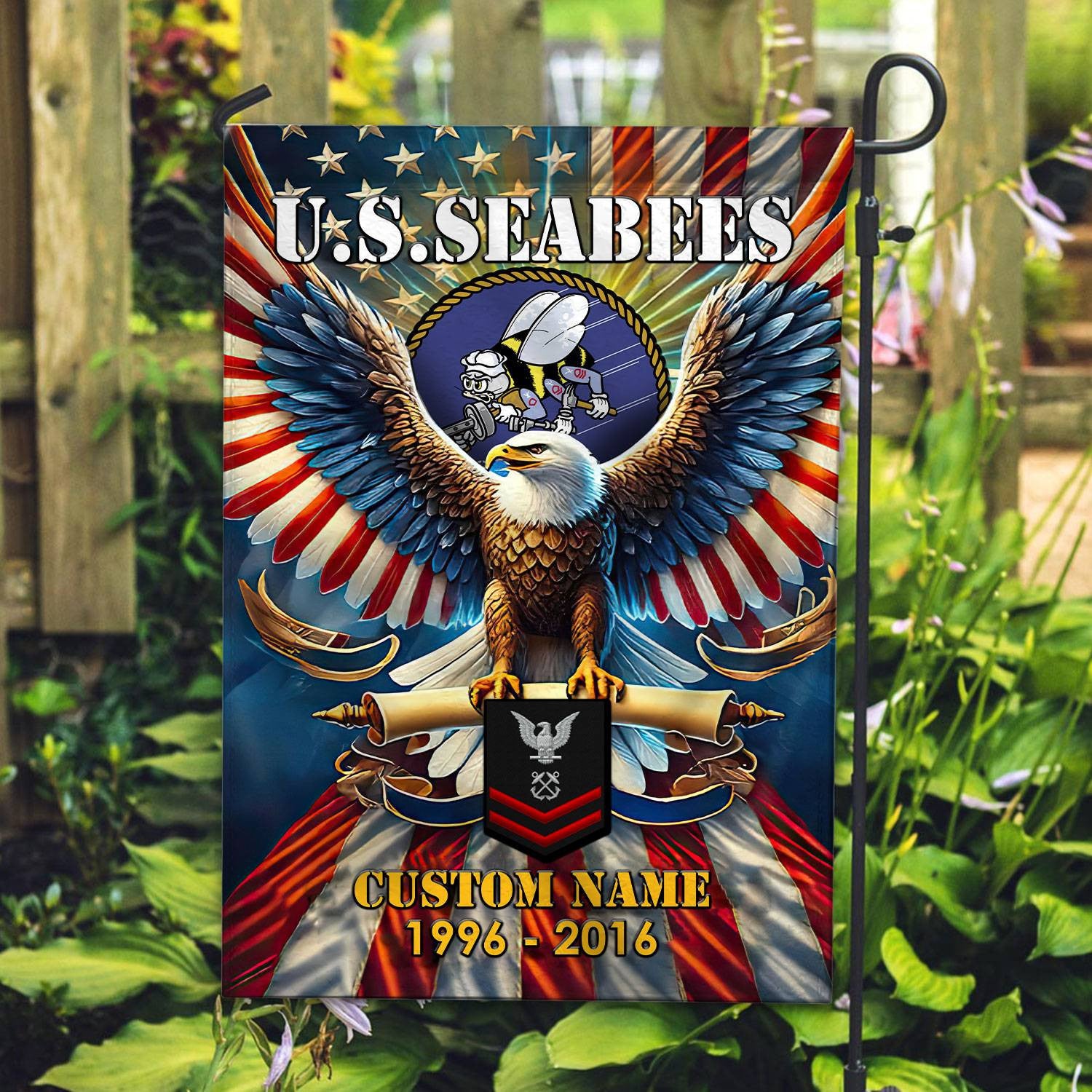 Premium Custom Name, Rank US Seabees Flag VPVC110309, Gift For Seabees Veteran, American Flag, Patriotic Flag, Garden Flag, House Flag, Best Gifts On Father's Day, Independence Day, Veterans Day.