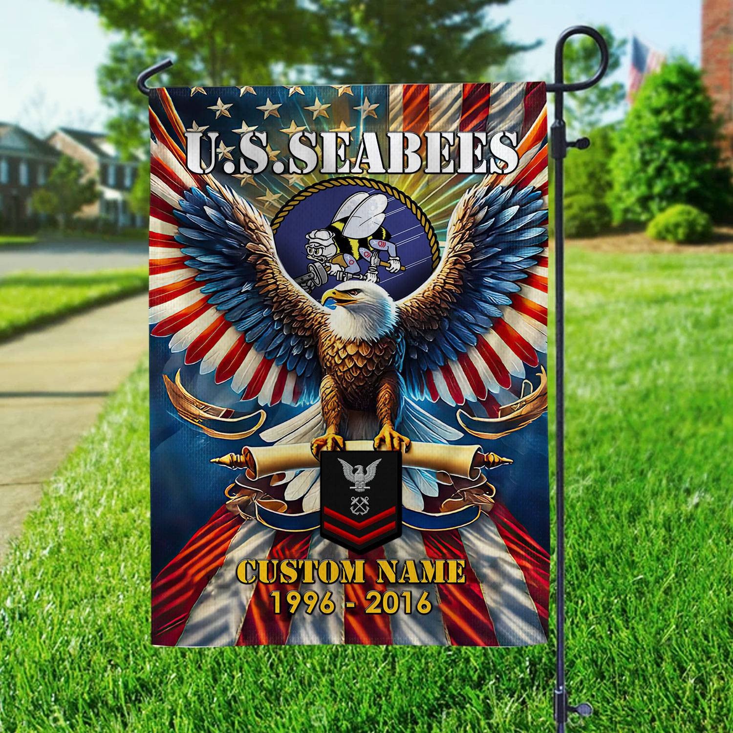 Premium Custom Name, Rank US Seabees Flag VPVC110309, Gift For Seabees Veteran, American Flag, Patriotic Flag, Garden Flag, House Flag, Best Gifts On Father's Day, Independence Day, Veterans Day.